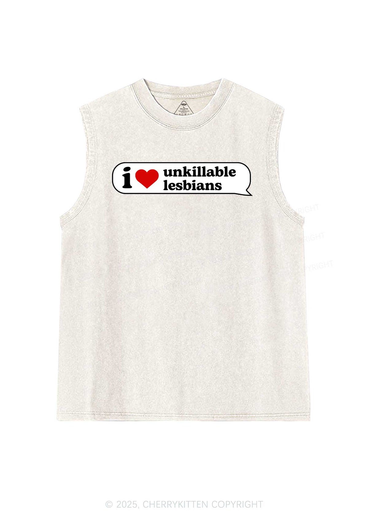 I Love Unkillable Lesbians Pride Y2K Washed Muscle Tank Cherrykitten
