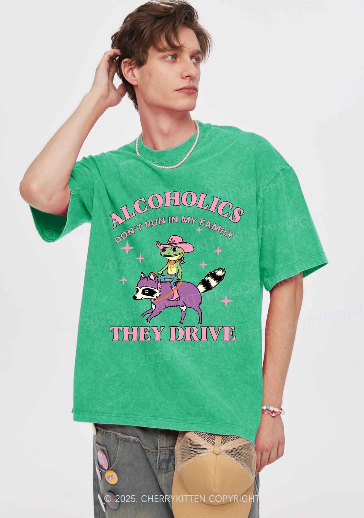 Alcoholics Drive Y2K Shirts Washed Tee Cherrykitten