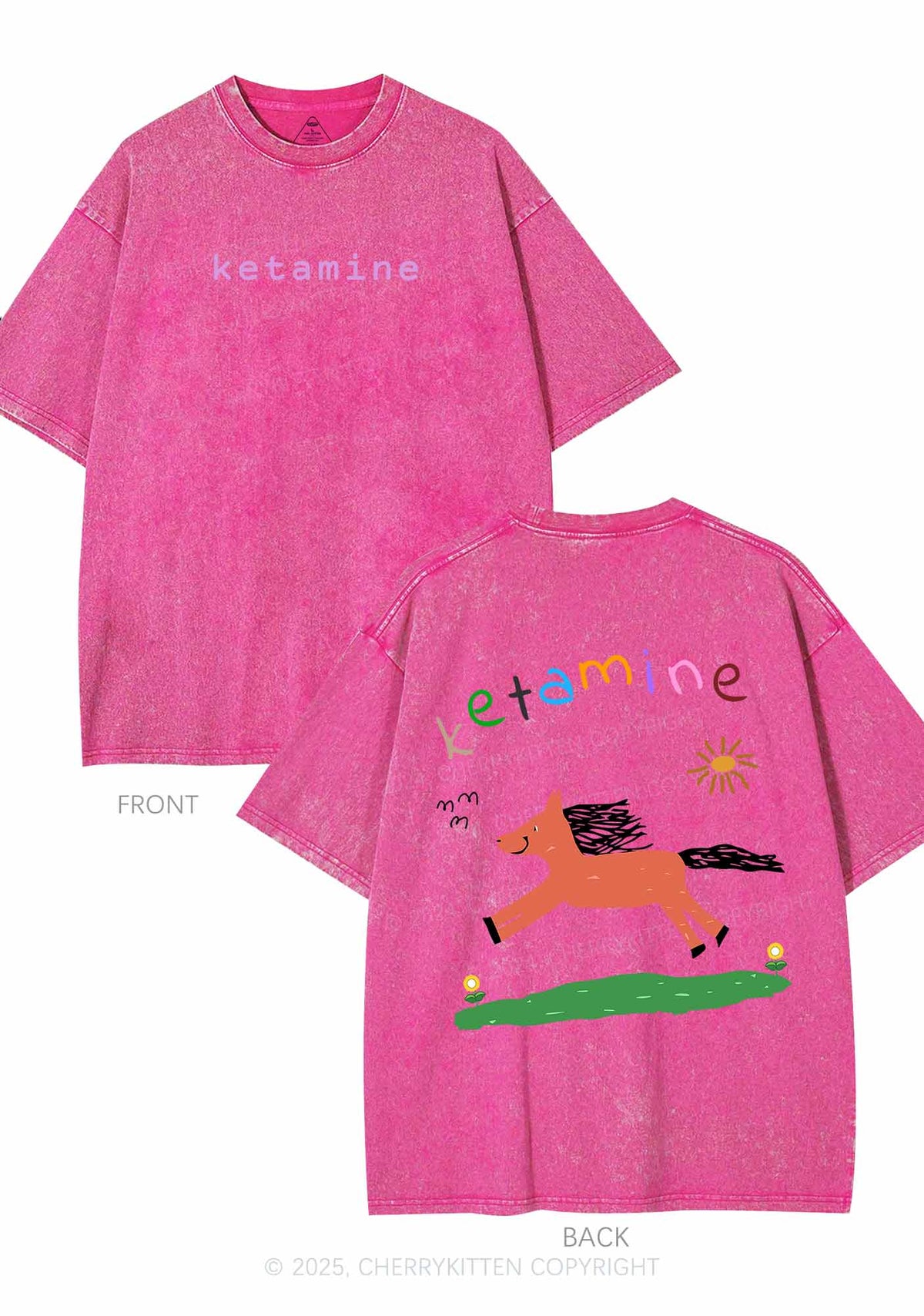 Orange Pony Two Sides Y2K Shirts Washed Tee Cherrykitten