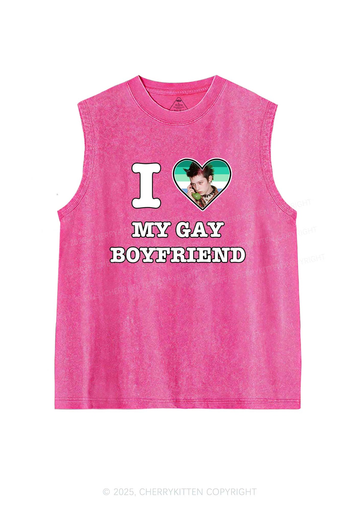 Custom My Gay BF Pride Y2K Washed Muscle Tank Cherrykitten