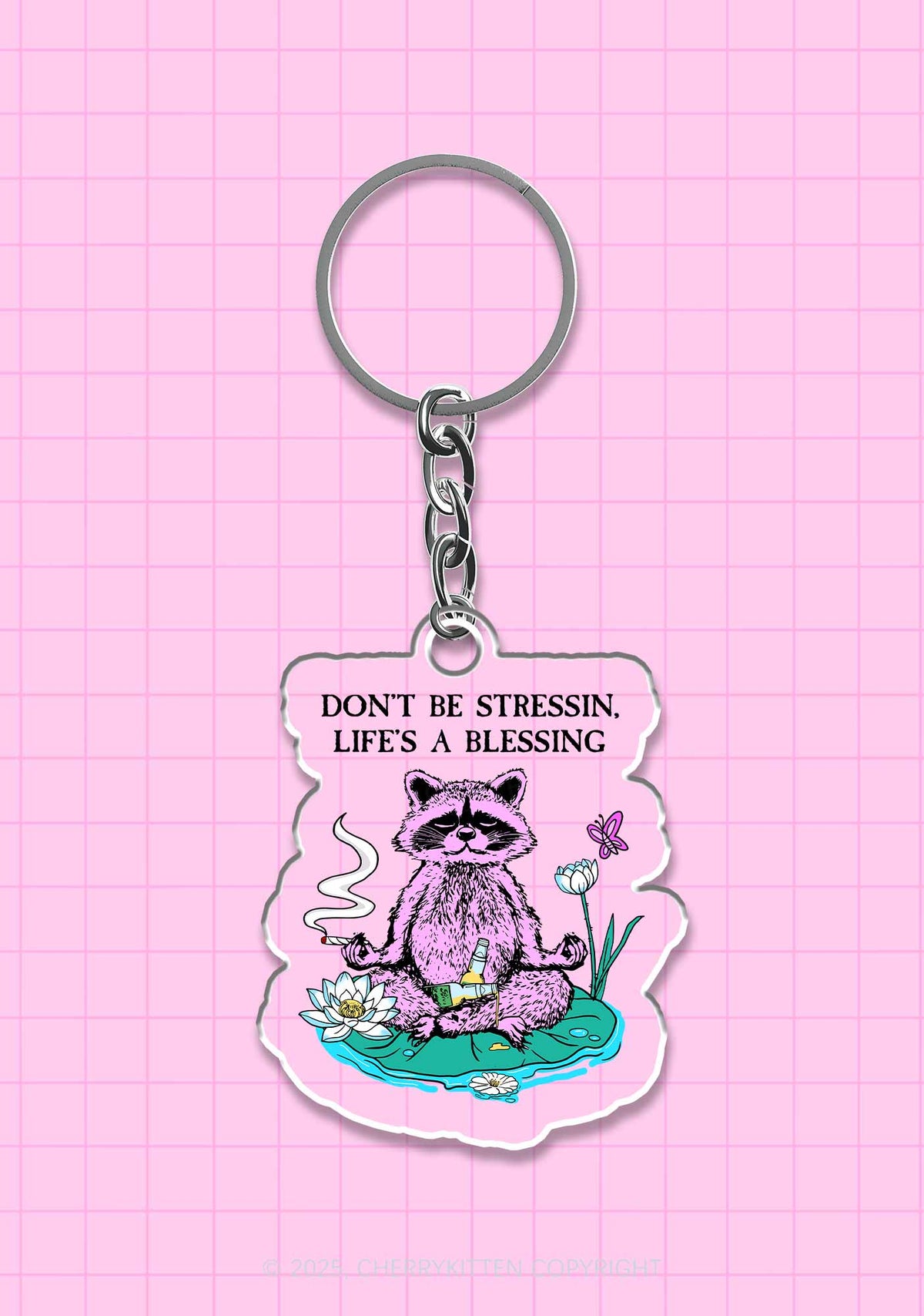Dont Stress Raccoon 1Pc Y2K Keychain Cherrykitten