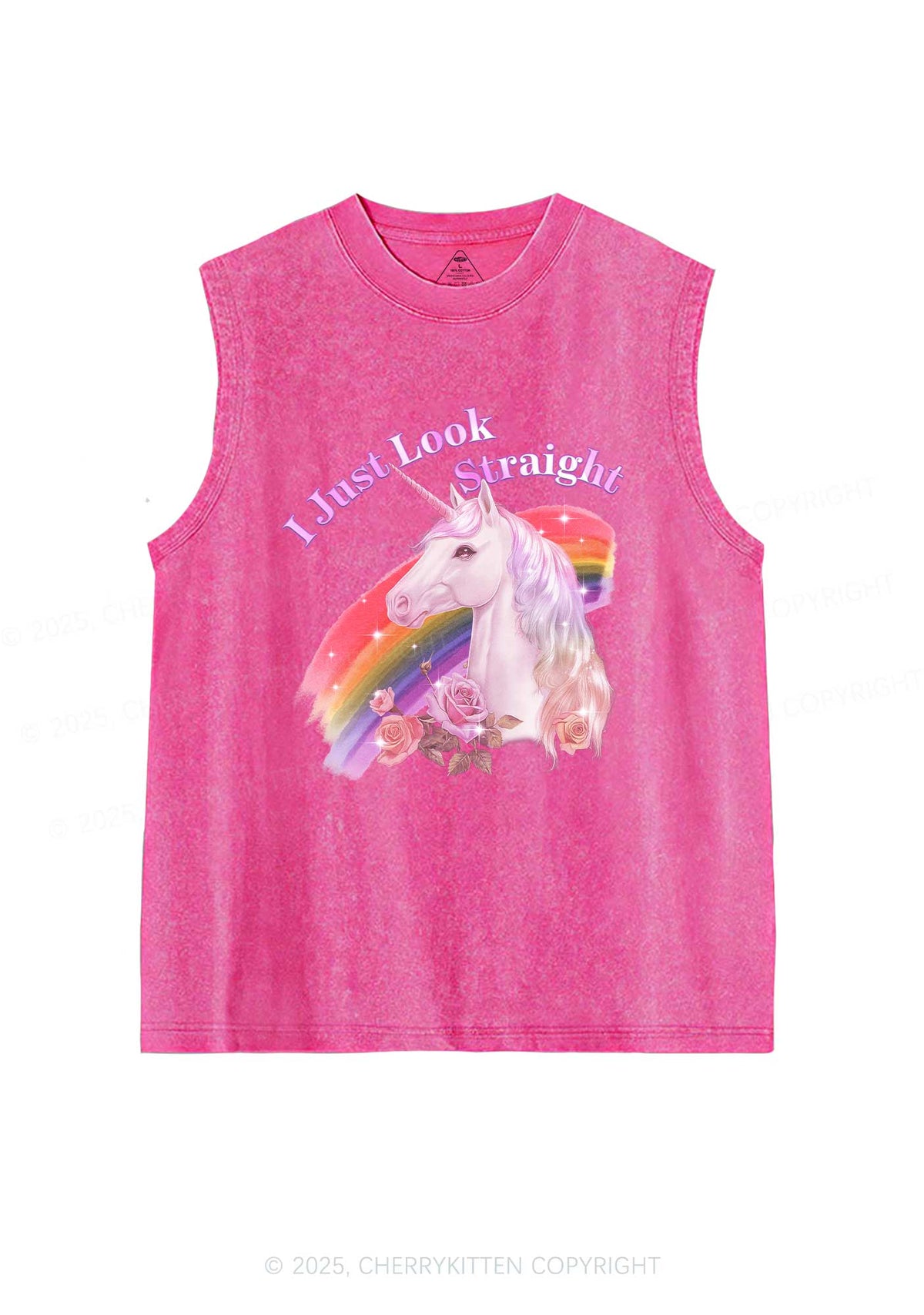 Look Straight Unicorn Pride Y2K Washed Muscle Tank Cherrykitten