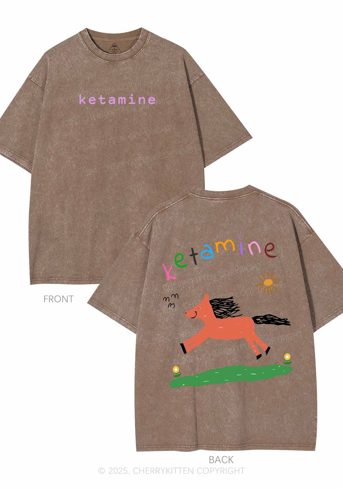Orange Pony Two Sides Y2K Shirts Washed Tee Cherrykitten
