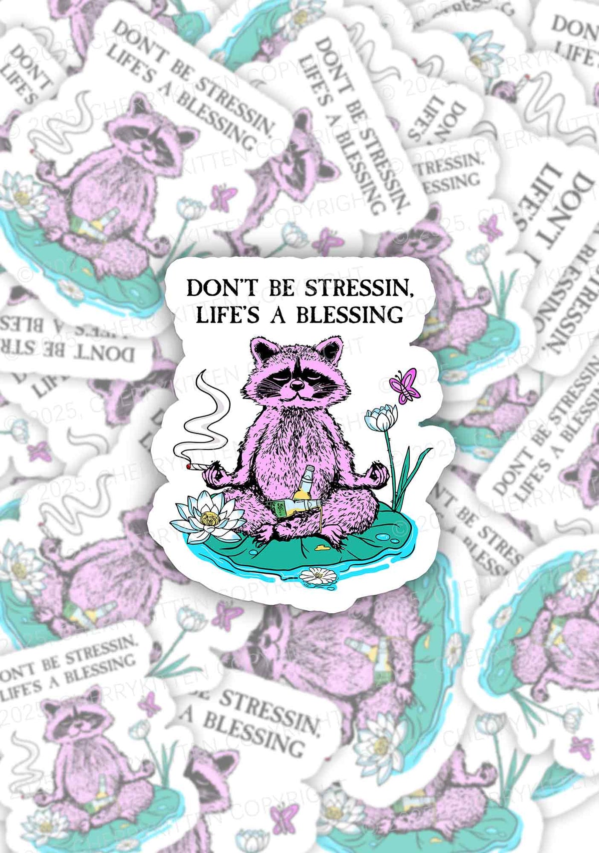Dont Stress Raccoon 1Pc Y2K Sticker Cherrykitten