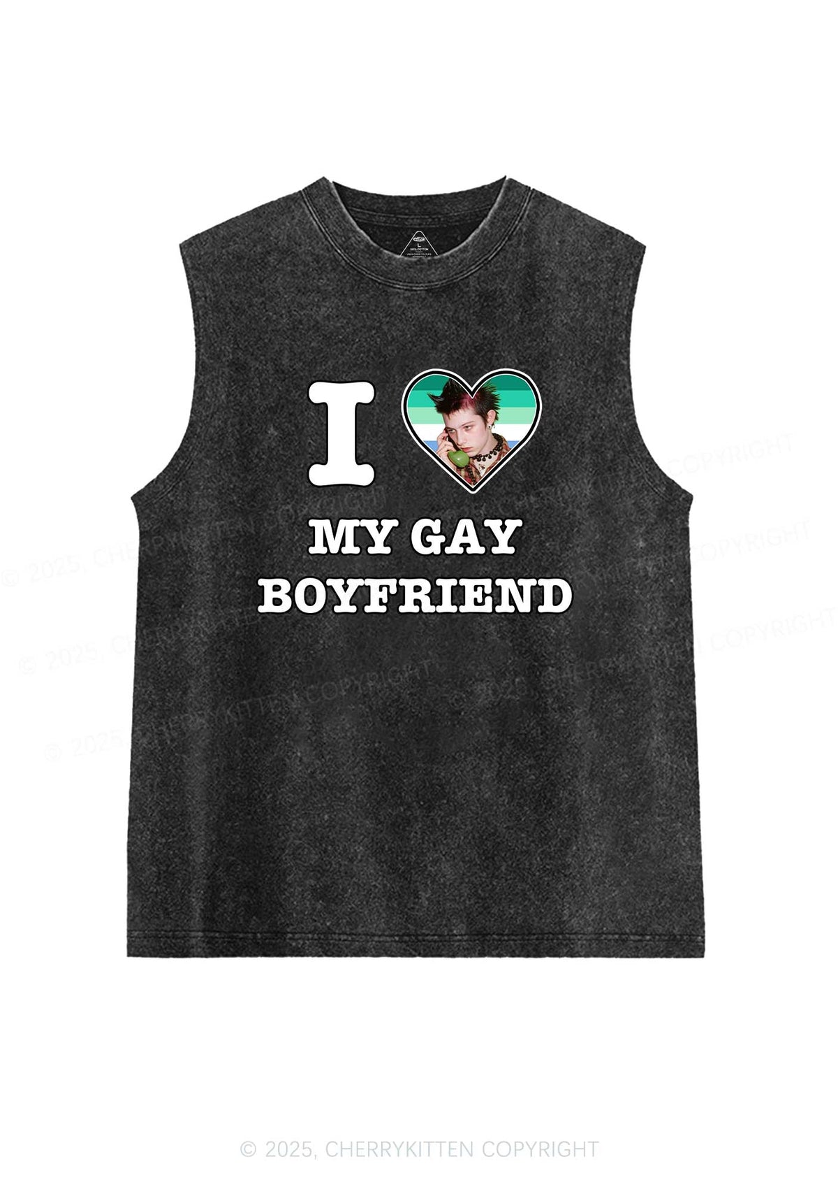 Custom My Gay BF Pride Y2K Washed Muscle Tank Cherrykitten