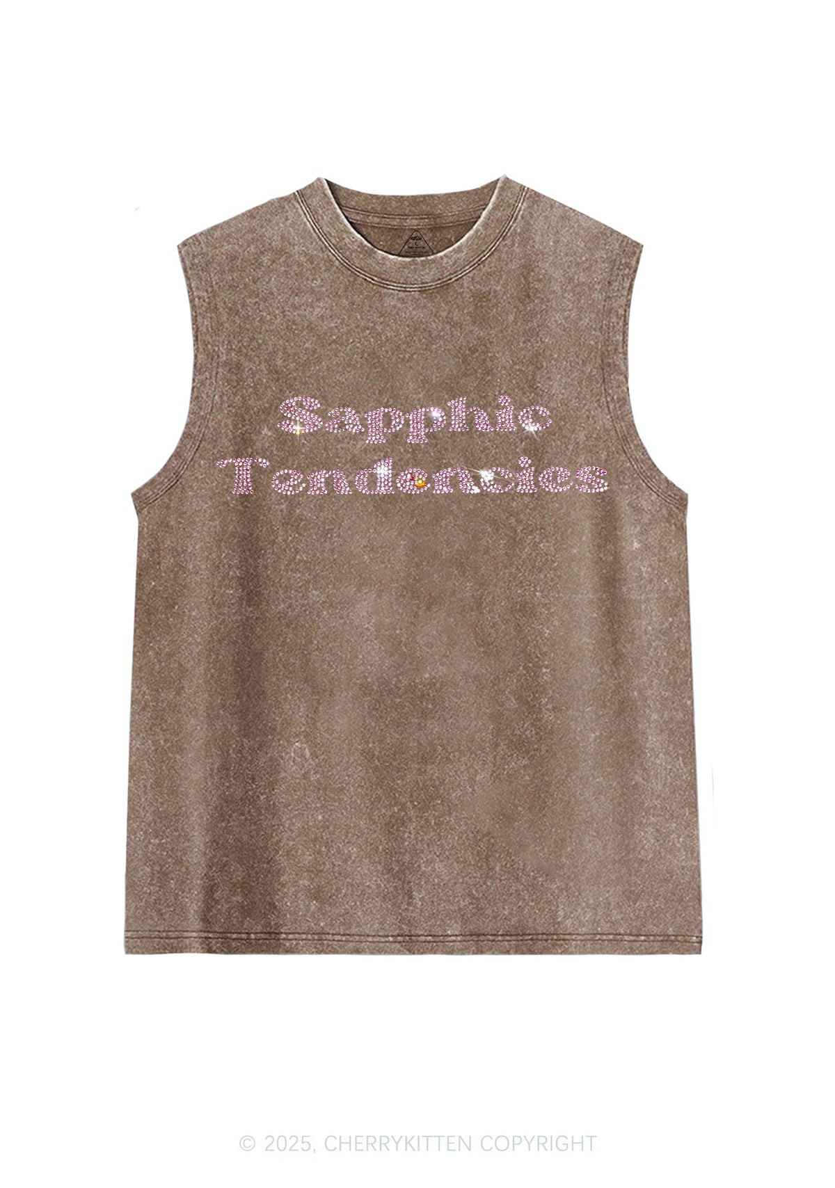 Rhinestone Sapphic Tendencies Pride Y2K Washed Muscle Tank Cherrykitten