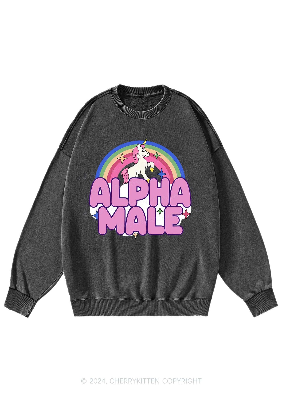 Rainbow Unicorn Alpha Male Y2K Washed Sweatshirts Cherrykitten