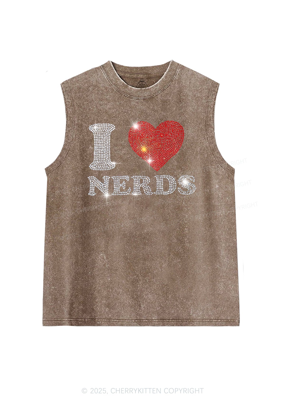 Rhinestone I Love Nerds Y2K Washed Muscle Tank Cherrykitten