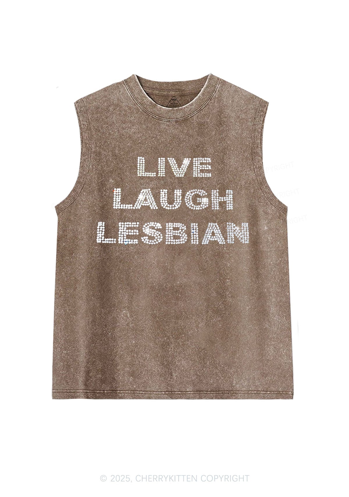 Rhinestone Live Laugh Lesbian Pride Y2K Washed Muscle Tank Cherrykitten