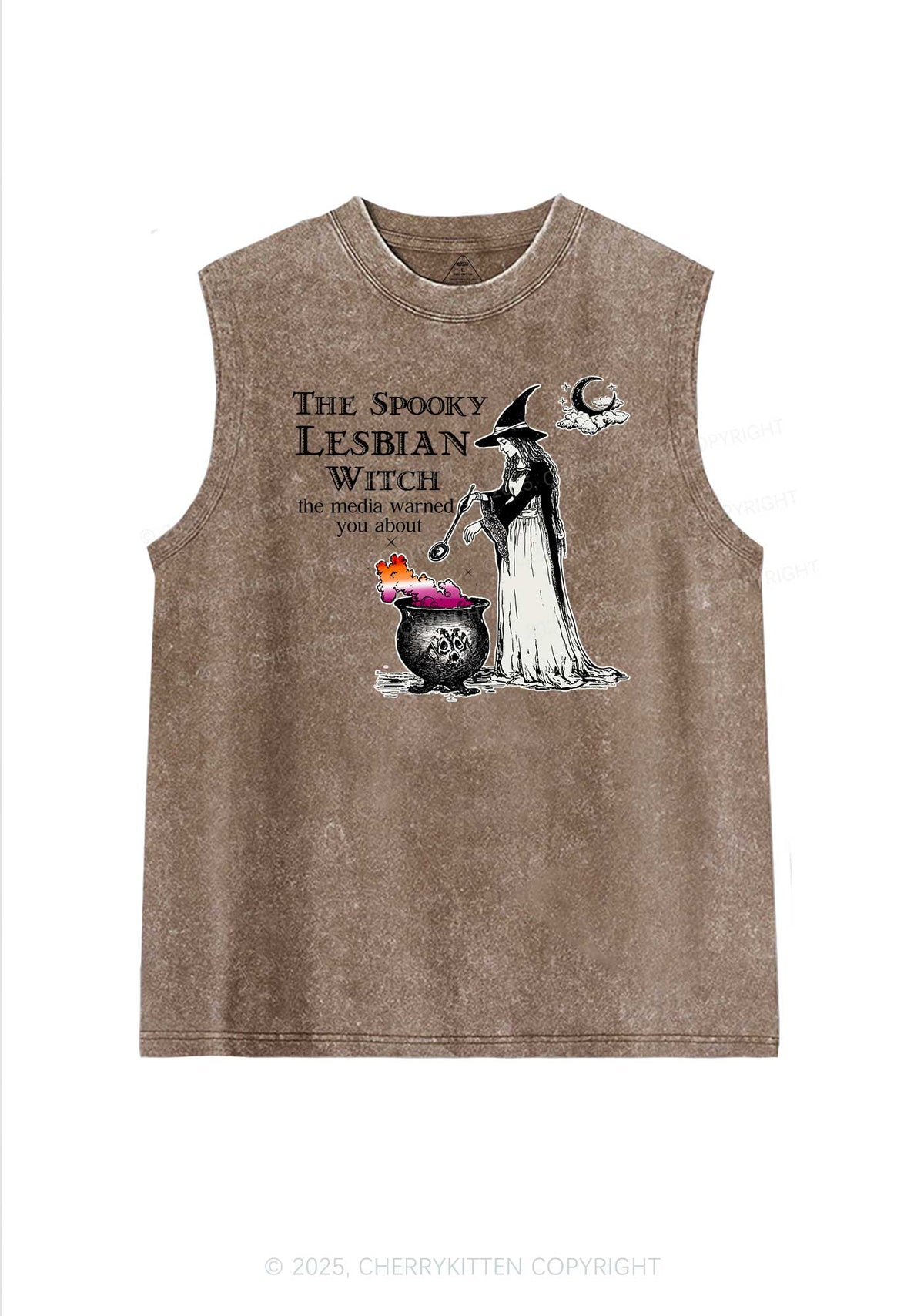 The Spooky Lesbian Witch Pride Y2K Washed Muscle Tank Cherrykitten