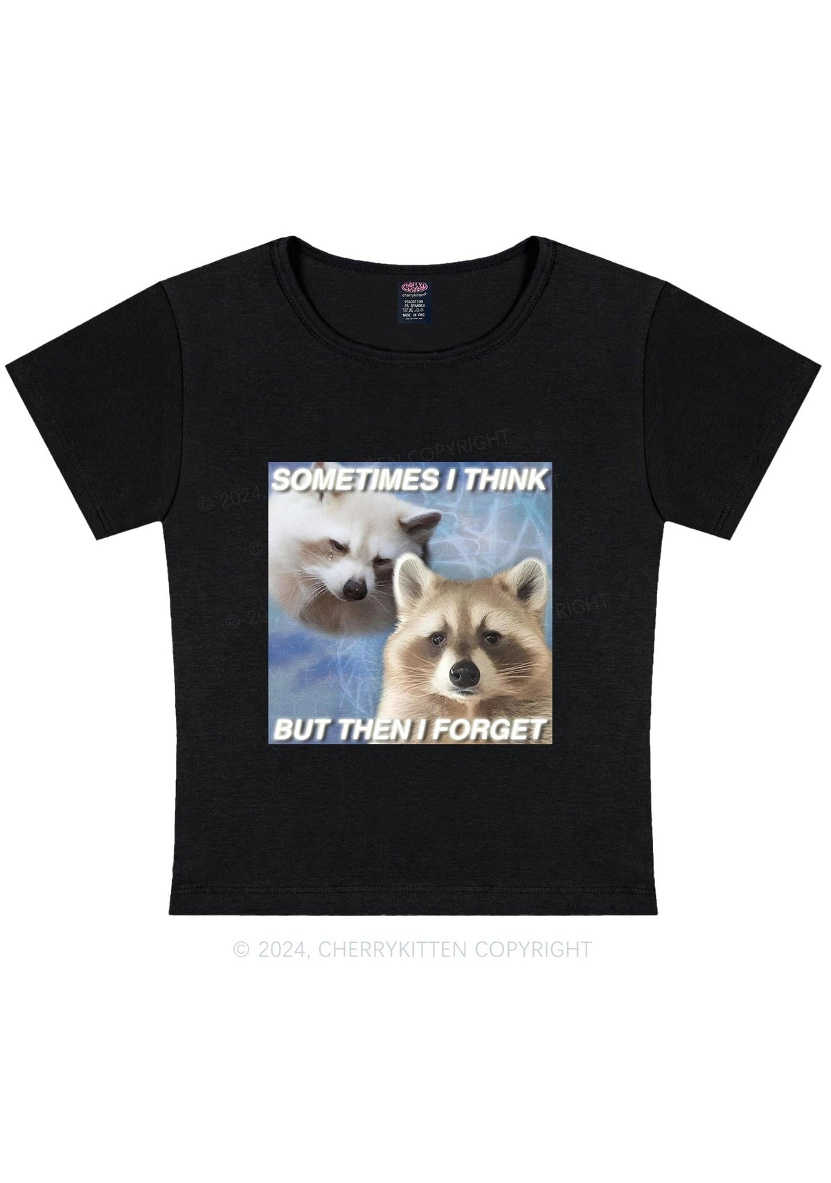 Raccoon Sometimes Think Y2K Baby Tee Cherrykitten