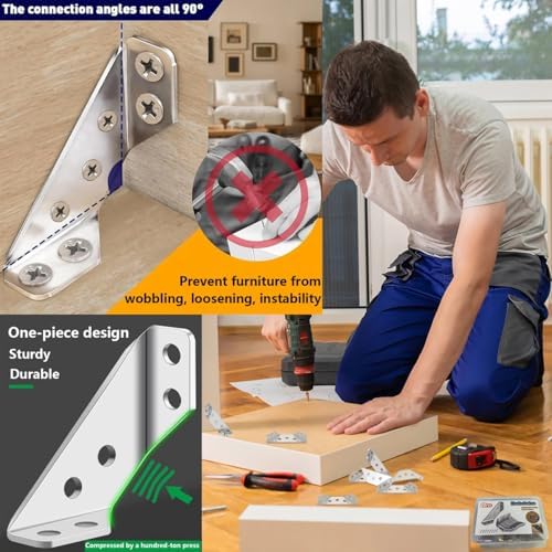 20PCS Universal Stainless Steel L Brackets for Wood,Hardware Metal Angle Bracket Corner Braces