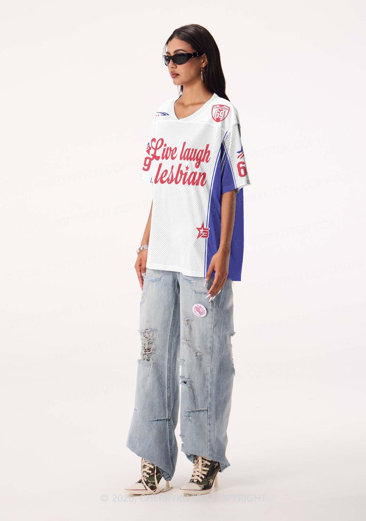White Live Laugh Lesbian Pride Y2K Sport Jersey Shirts Cherrykitten