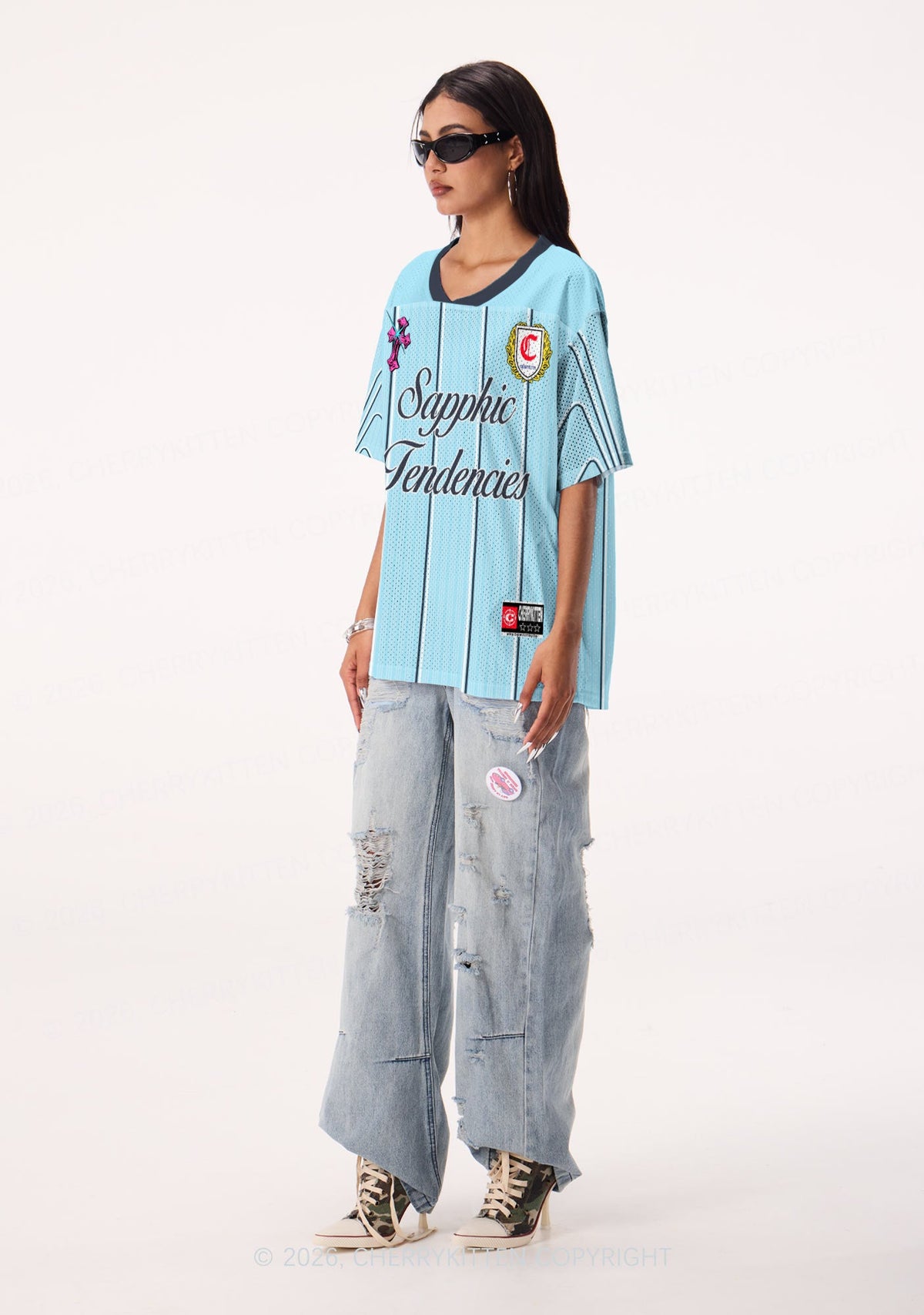 Light Blue Sapphic Tendencies Pride Y2K Sport Jersey Shirts Cherrykitten