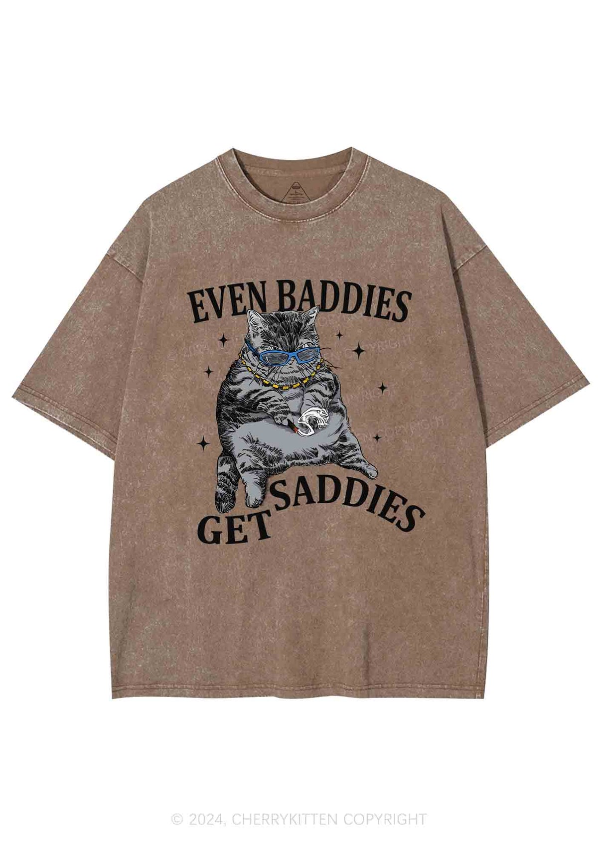 Even Baddies Get Saddies Y2K Washed Tee Cherrykitten