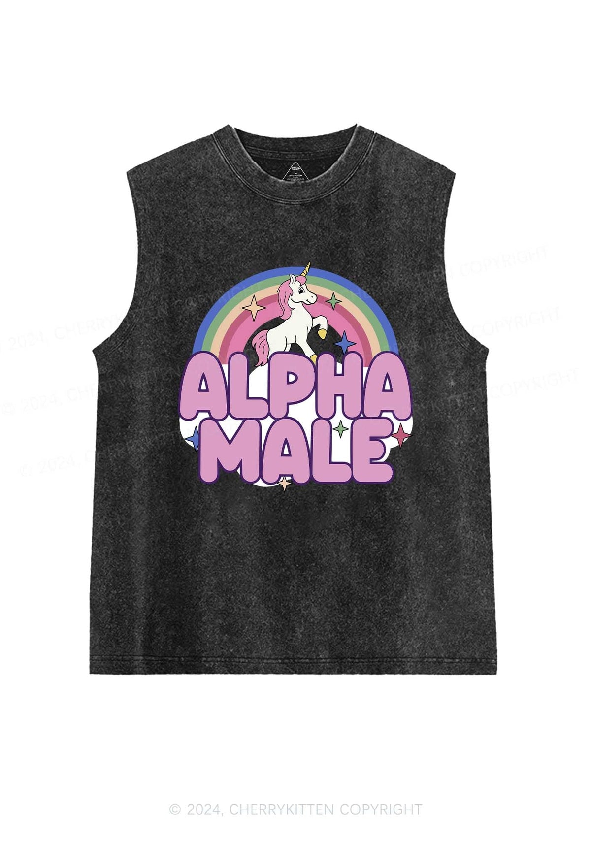Rainbow Unicorn Alpha Male Y2K Washed Tank Cherrykitten