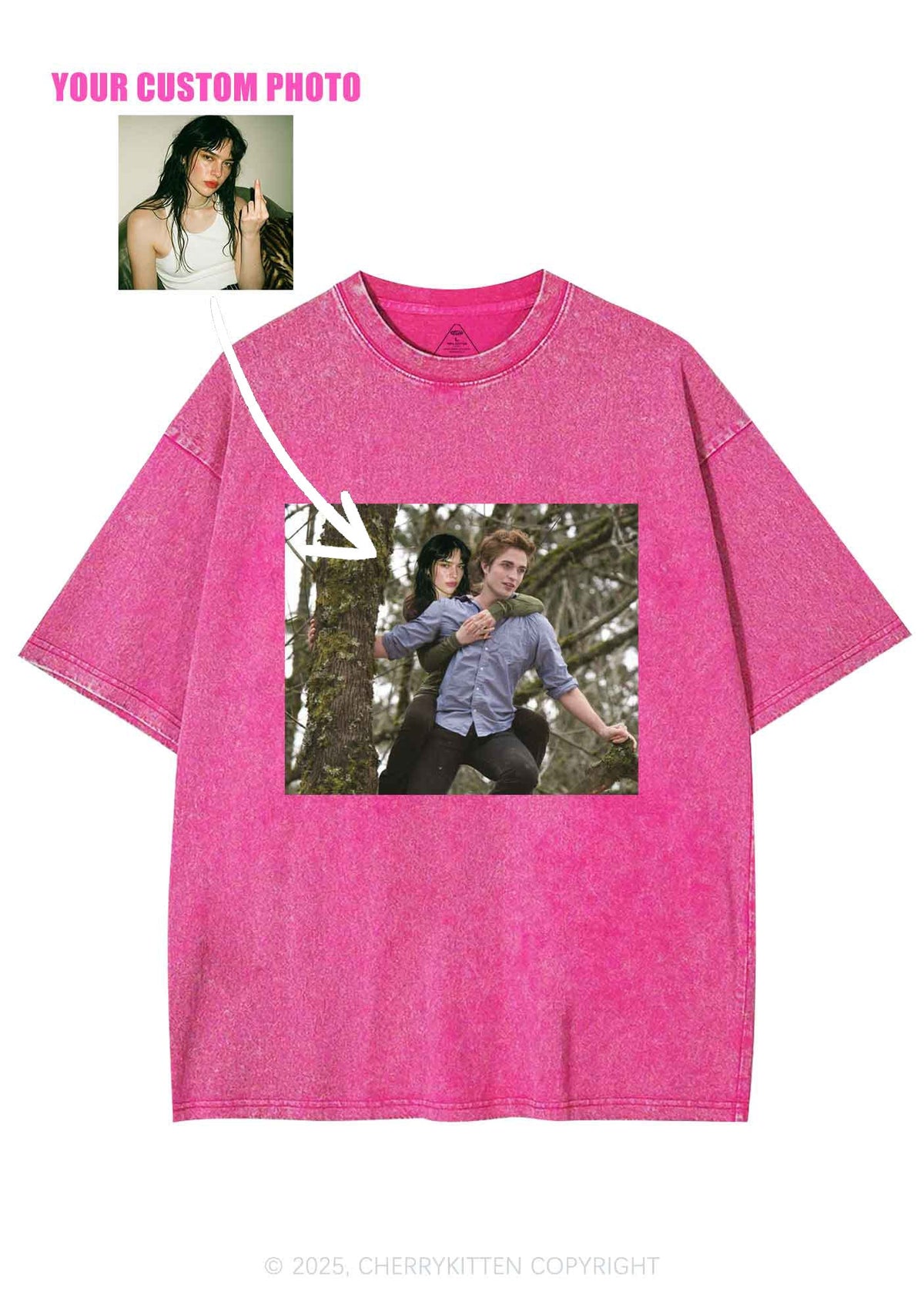 Custom Face Y2K Shirts Washed Tee Cherrykitten