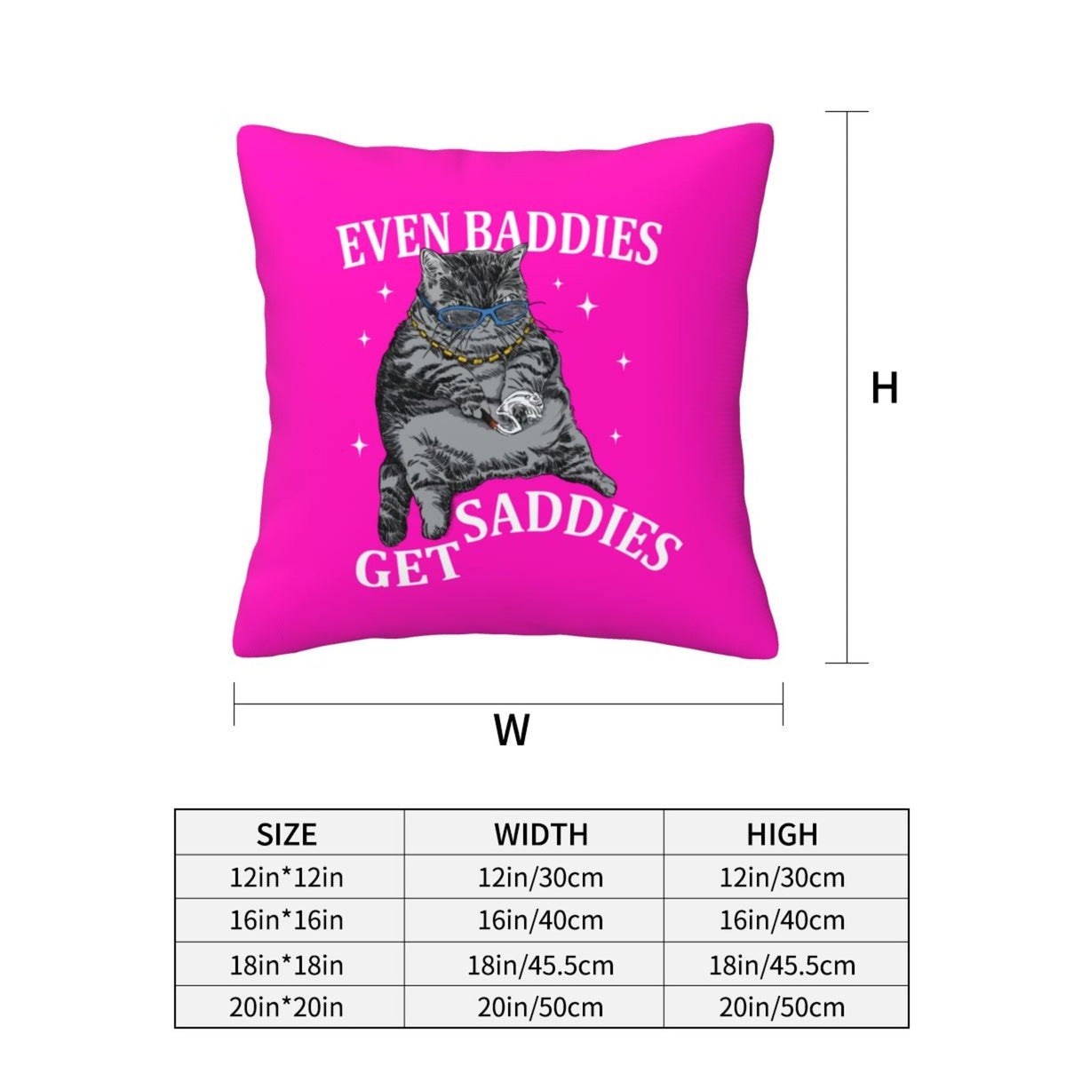 Even Baddies Get Saddies Y2K Throw Pillow Cover Cherrykitten