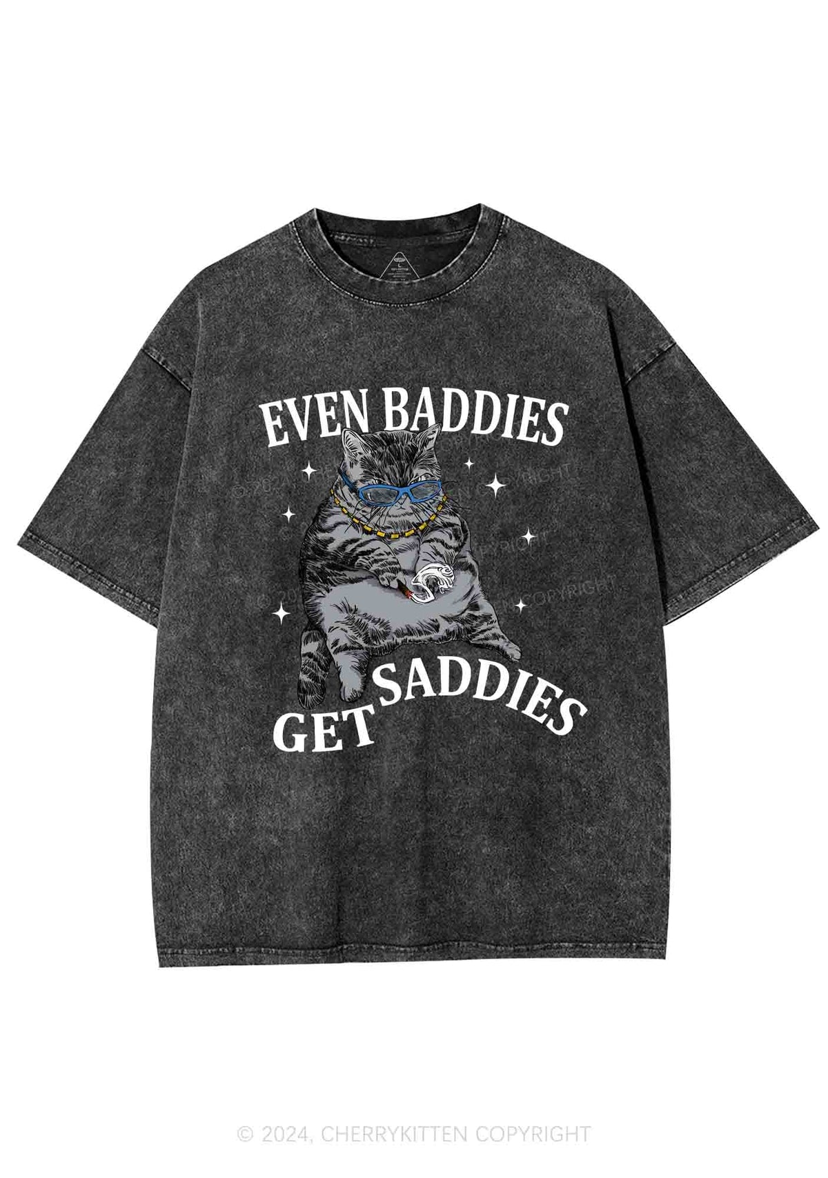 Even Baddies Get Saddies Y2K Washed Tee Cherrykitten