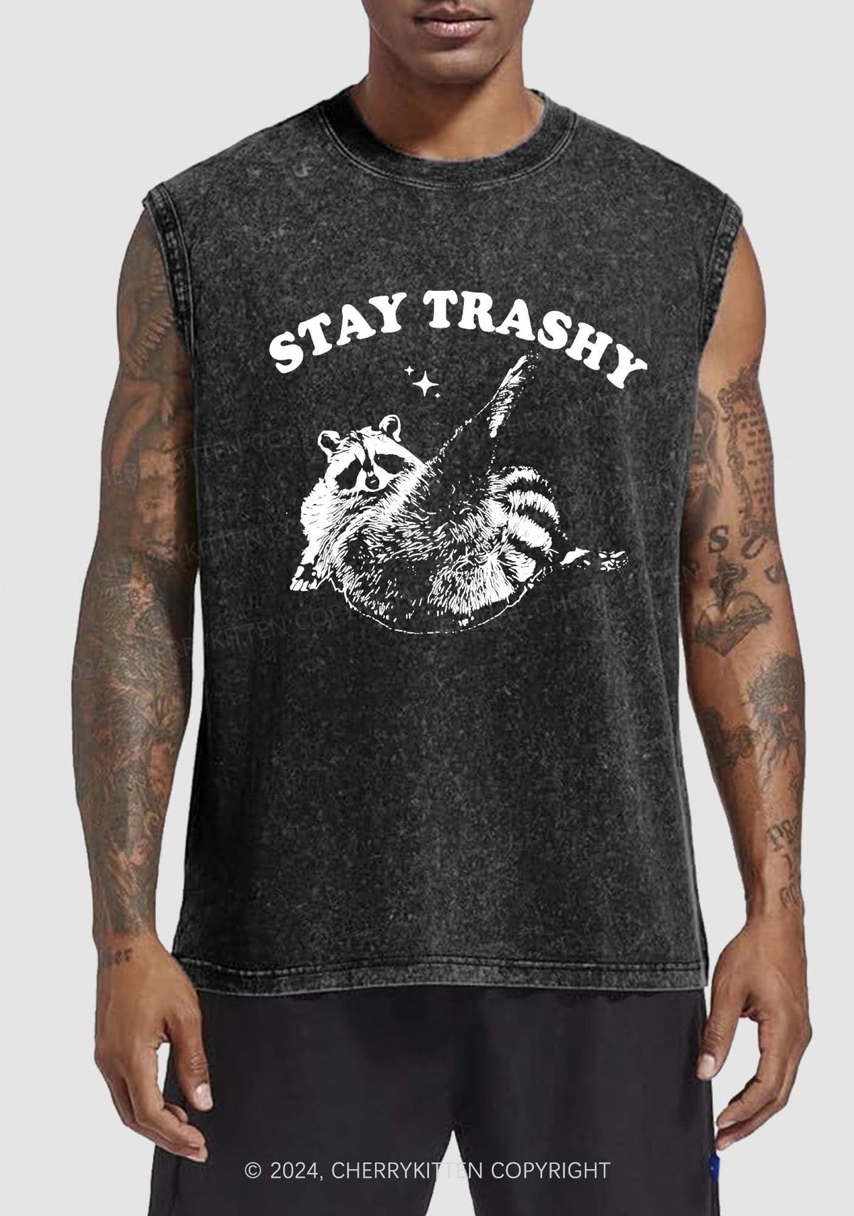 Raccoon Stay Trashy Y2K Washed Tank Cherrykitten