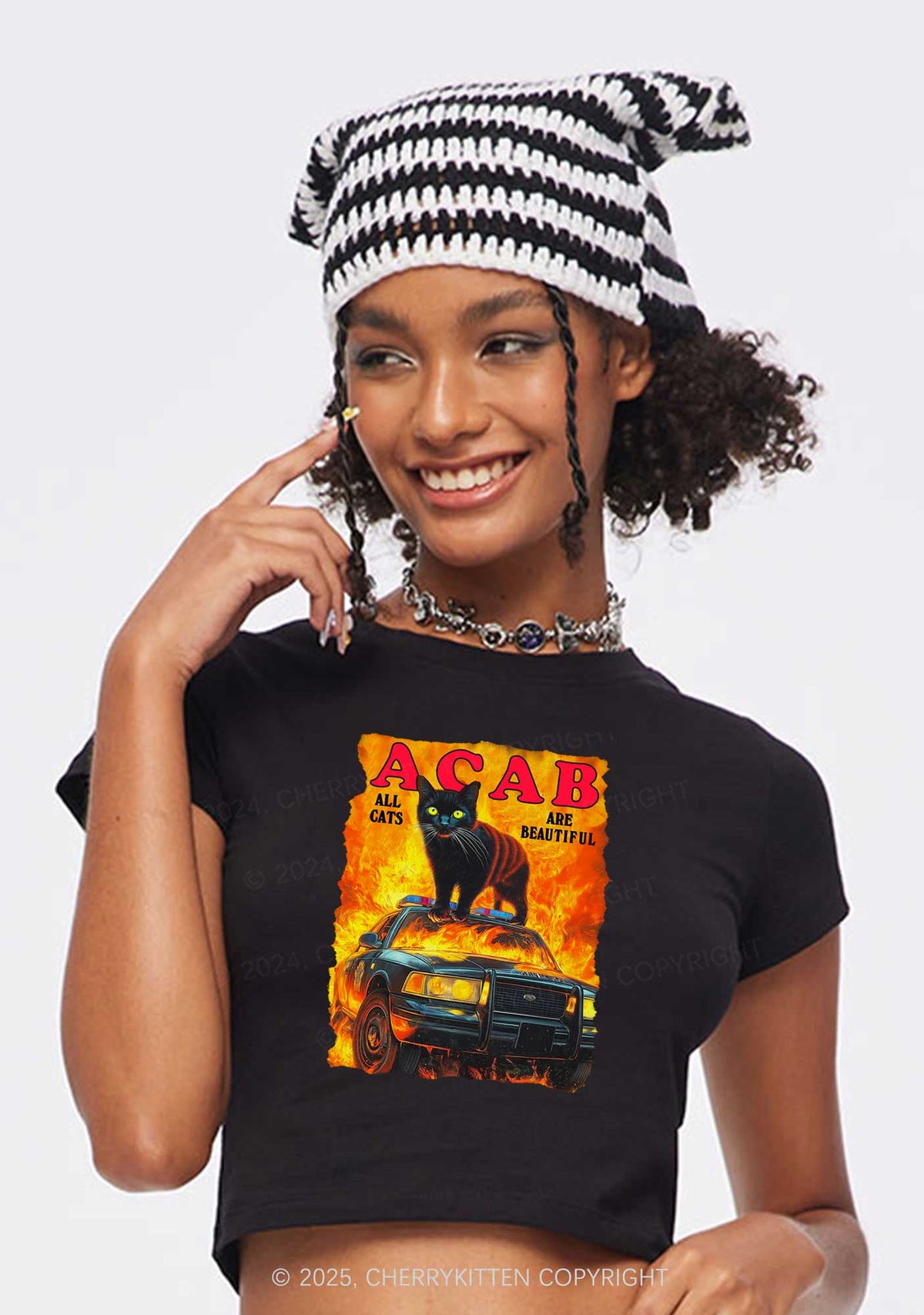 ACAB Beautiful Cats Y2K Baby Tee Cherrykitten