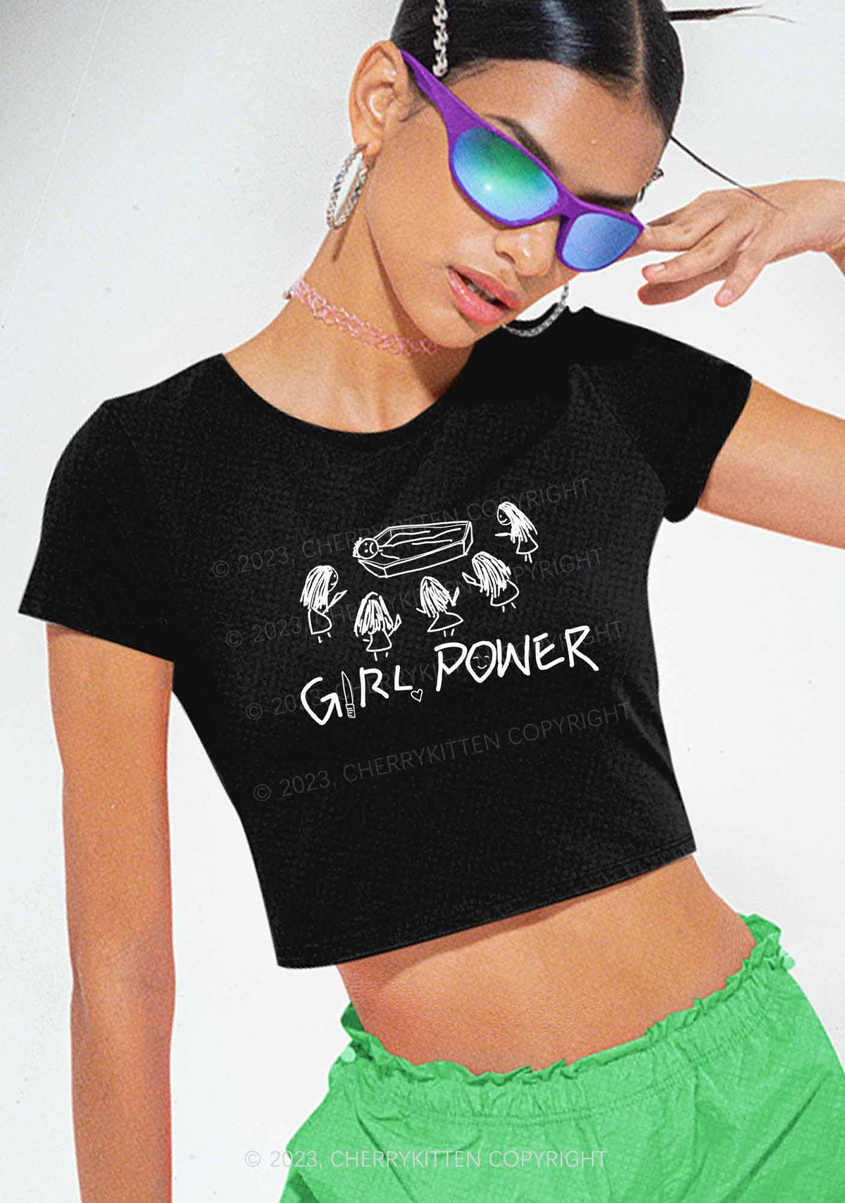 Girls Power Y2K Baby Tee Cherrykitten