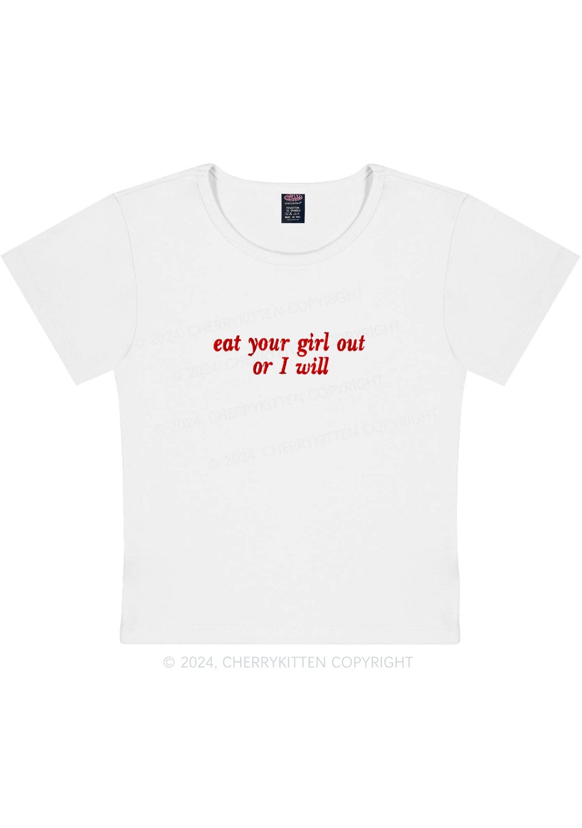 Embroidered Eat Your Girl Out Y2K Baby Tee Cherrykitten