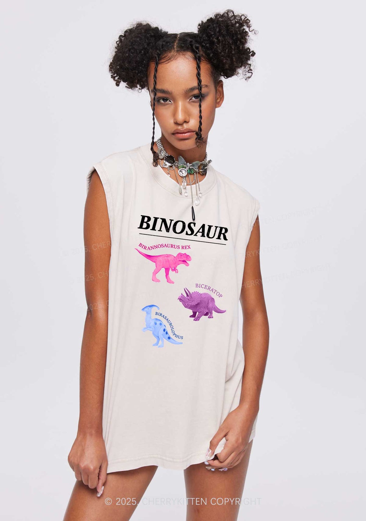 Binosaur Pride Y2K Washed Muscle Tank Cherrykitten