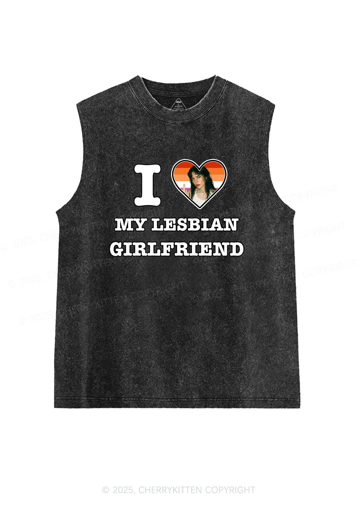 Custom My Lesbian GF Pride Y2K Washed Muscle Tank Cherrykitten