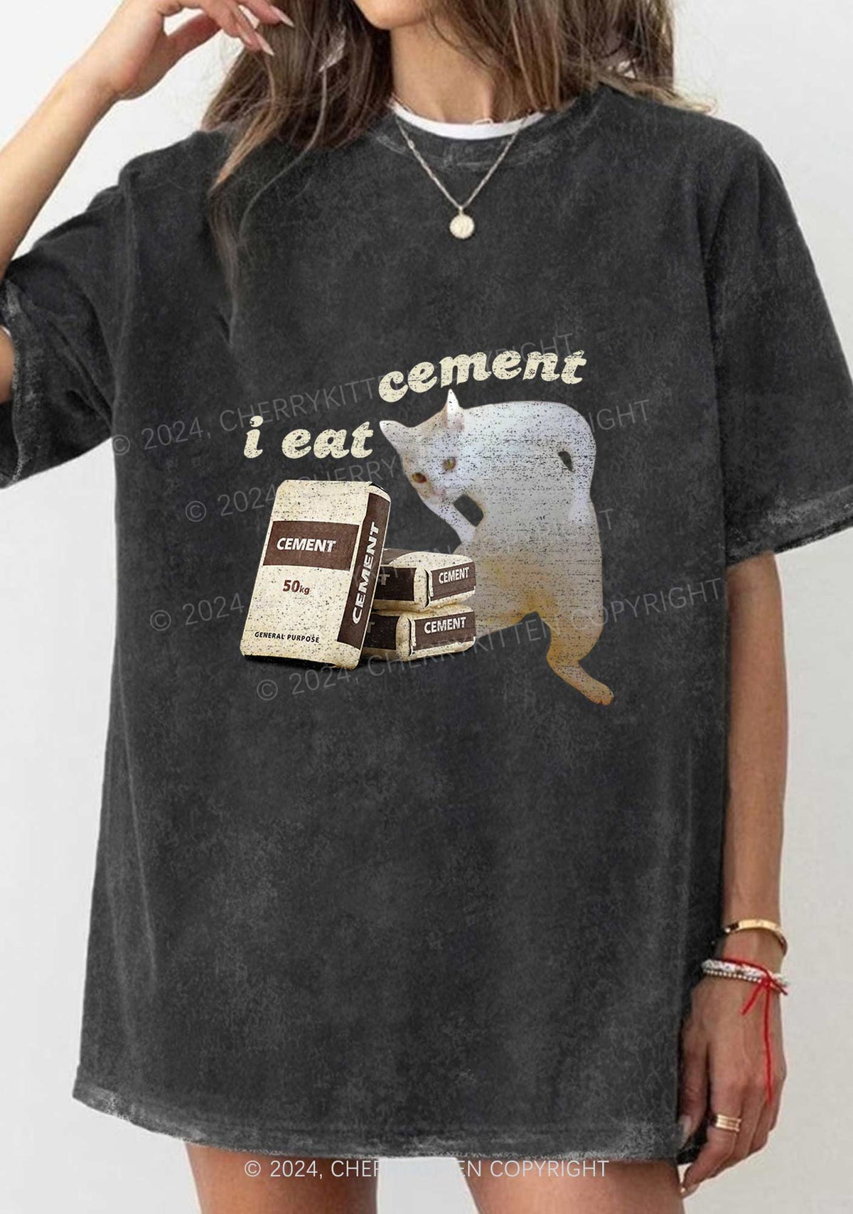 I Eat Cement Y2K Washed Tee Cherrykitten