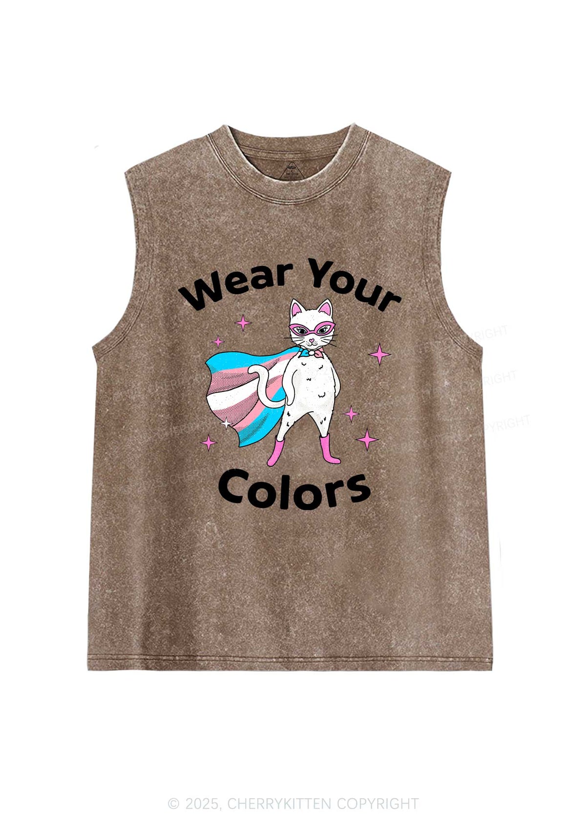 Transgender Flag Cat Pride Y2K Washed Muscle Tank Cherrykitten