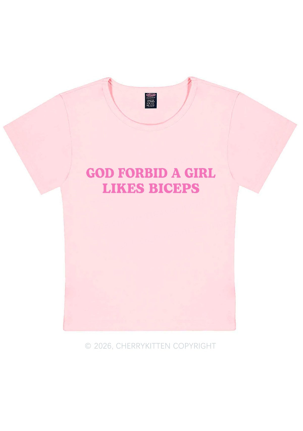 God Forbid A Girl Likes Biceps Y2K Baby Tee Cherrykitten