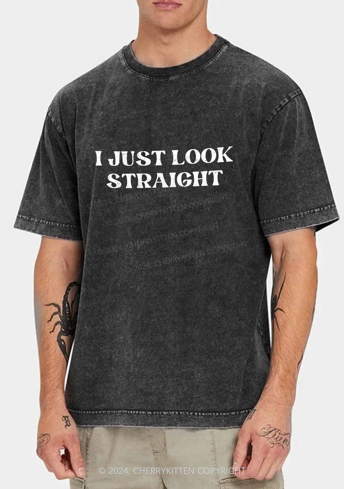 I Just Look Straight Y2K Washed Tee Cherrykitten