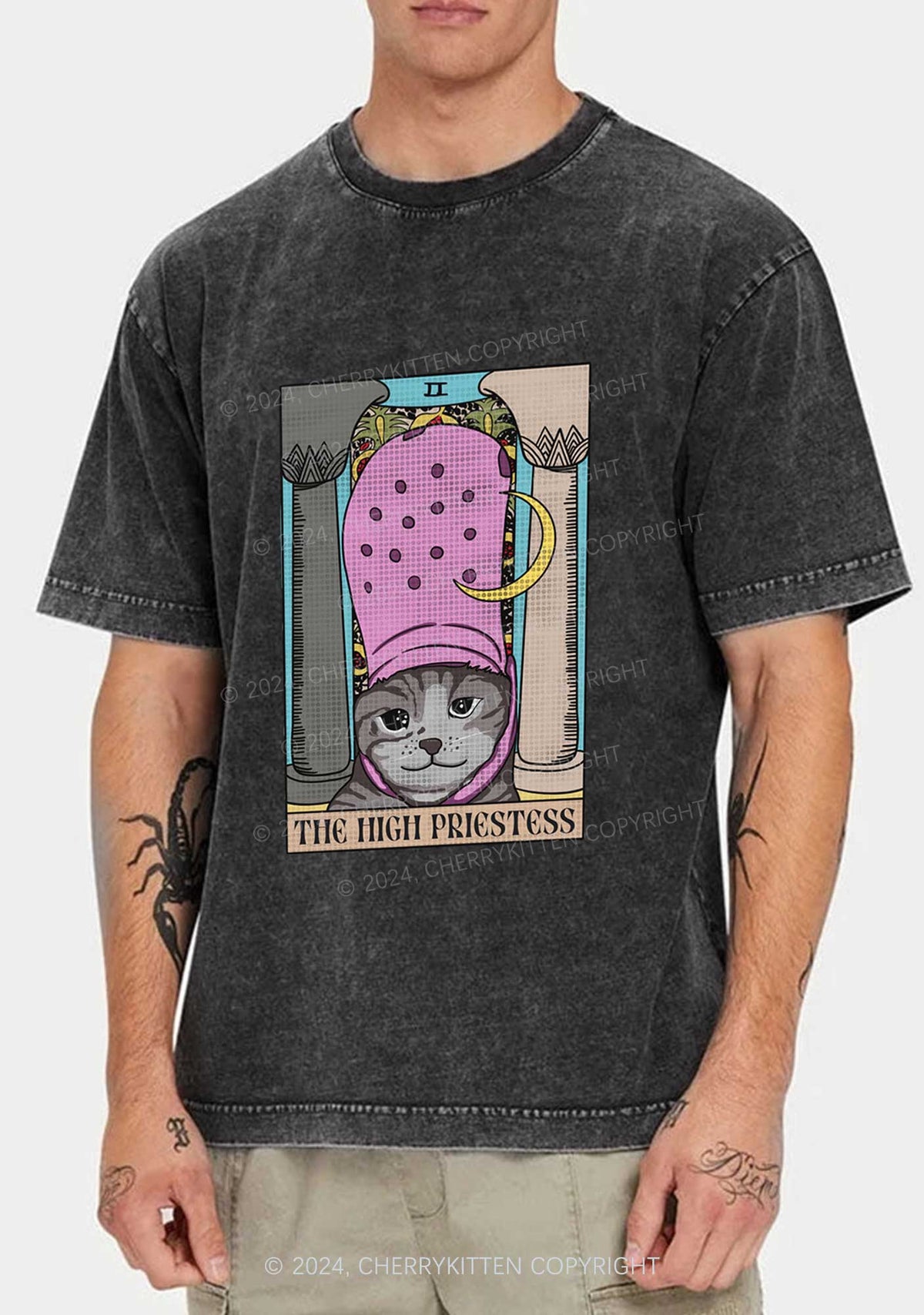 High Priestess Cat Y2K Washed Tee Cherrykitten