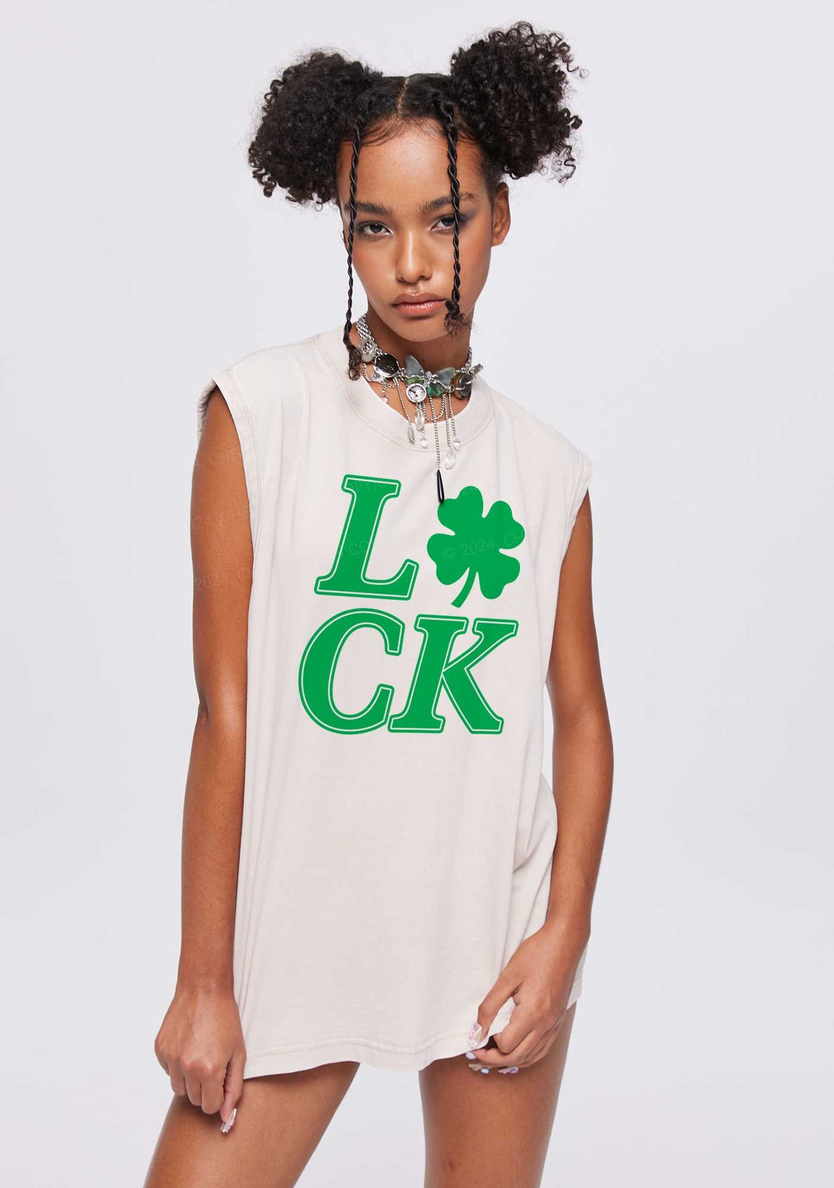 Lucky Clover St Patricks Y2K Washed Tank Cherrykitten
