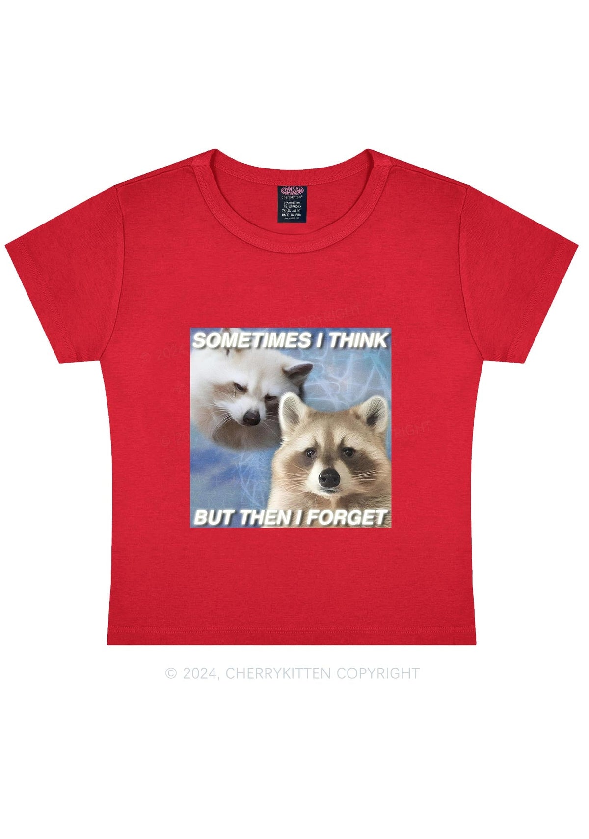 Raccoon Sometimes Think Y2K Baby Tee Cherrykitten