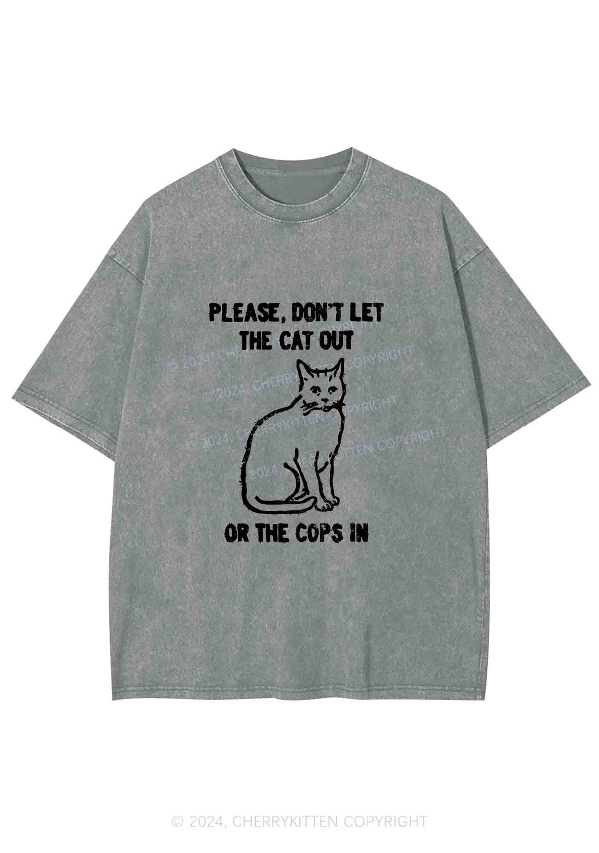 Don't Let The Cat Out Y2K Washed Tee Cherrykitten