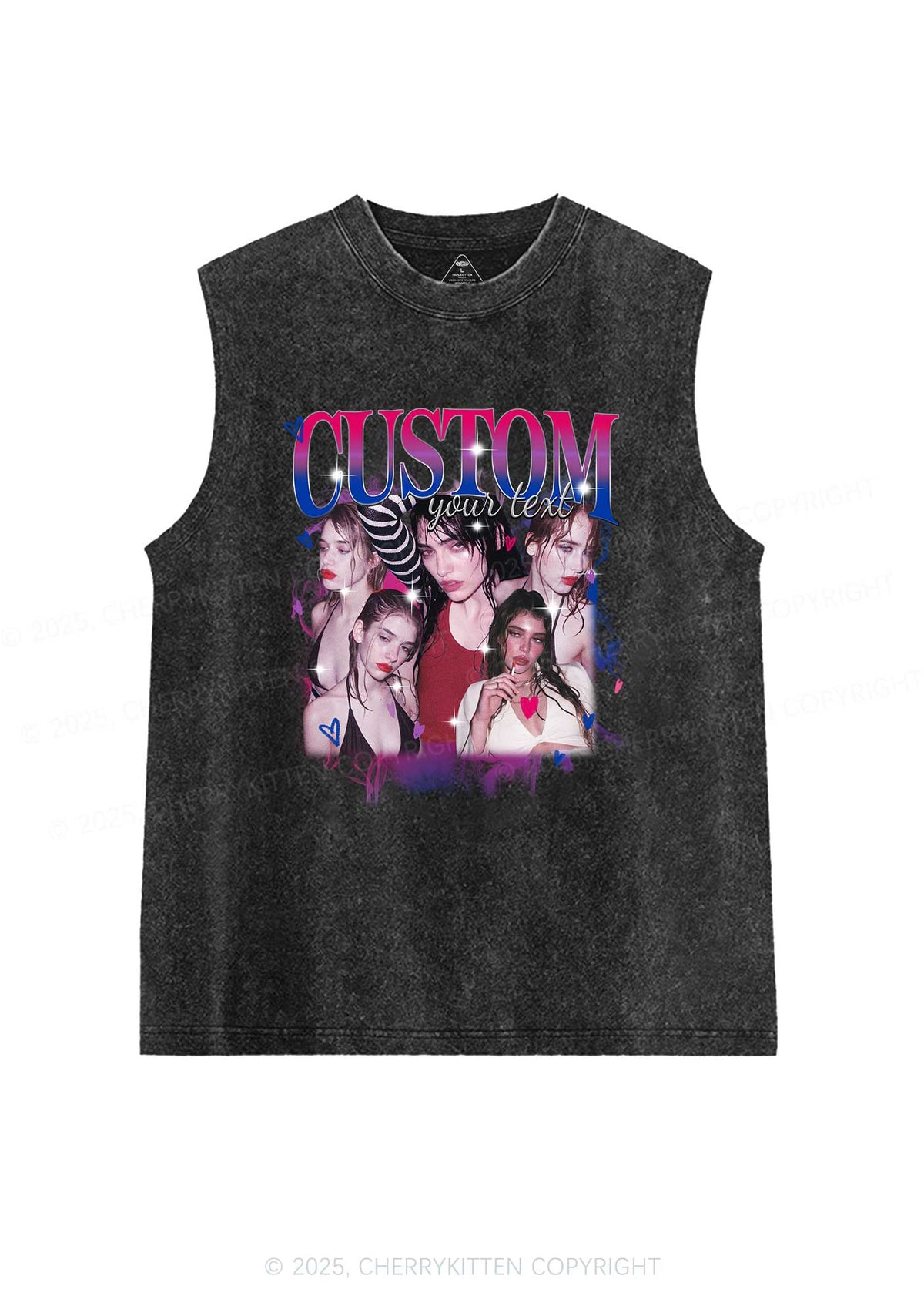 Custom Photo Bisexual Pride Y2K Washed Muscle Tank Cherrykitten