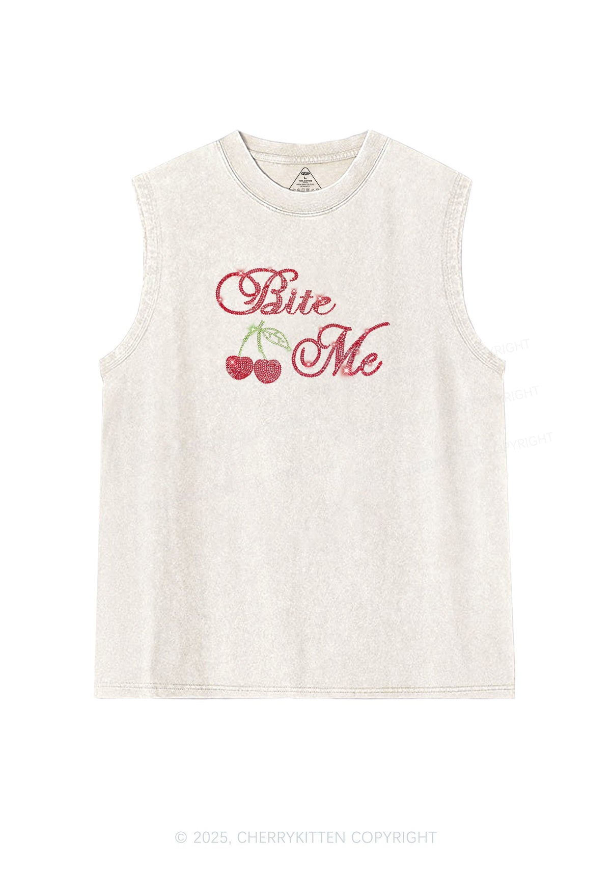 Rhinestone Red Cherry Bite Me Y2K Washed Muscle Tank Cherrykitten