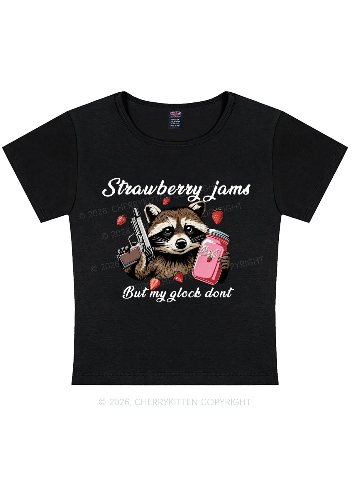 Strawberry Jams Raccoon Y2K Baby Tee Cherrykitten