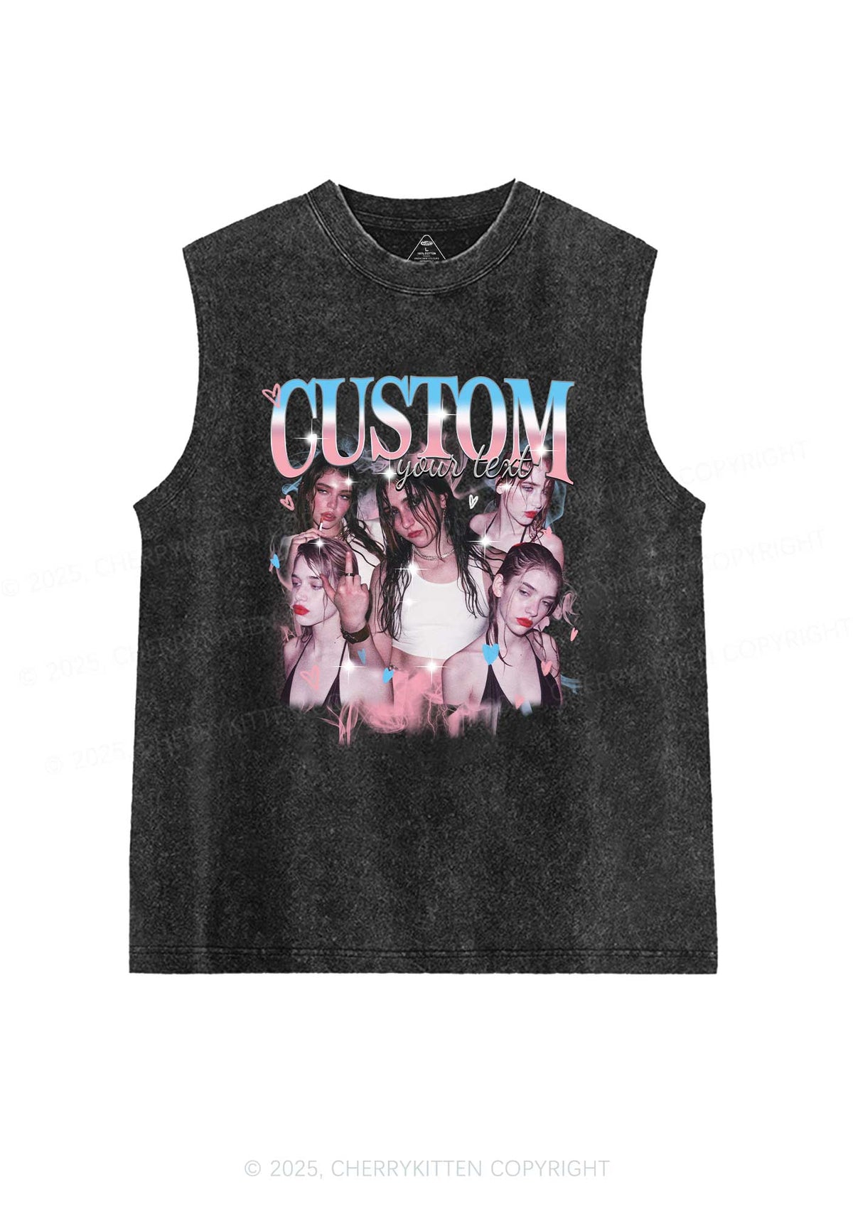 Custom Photo Trans Pride Y2K Washed Muscle Tank Cherrykitten