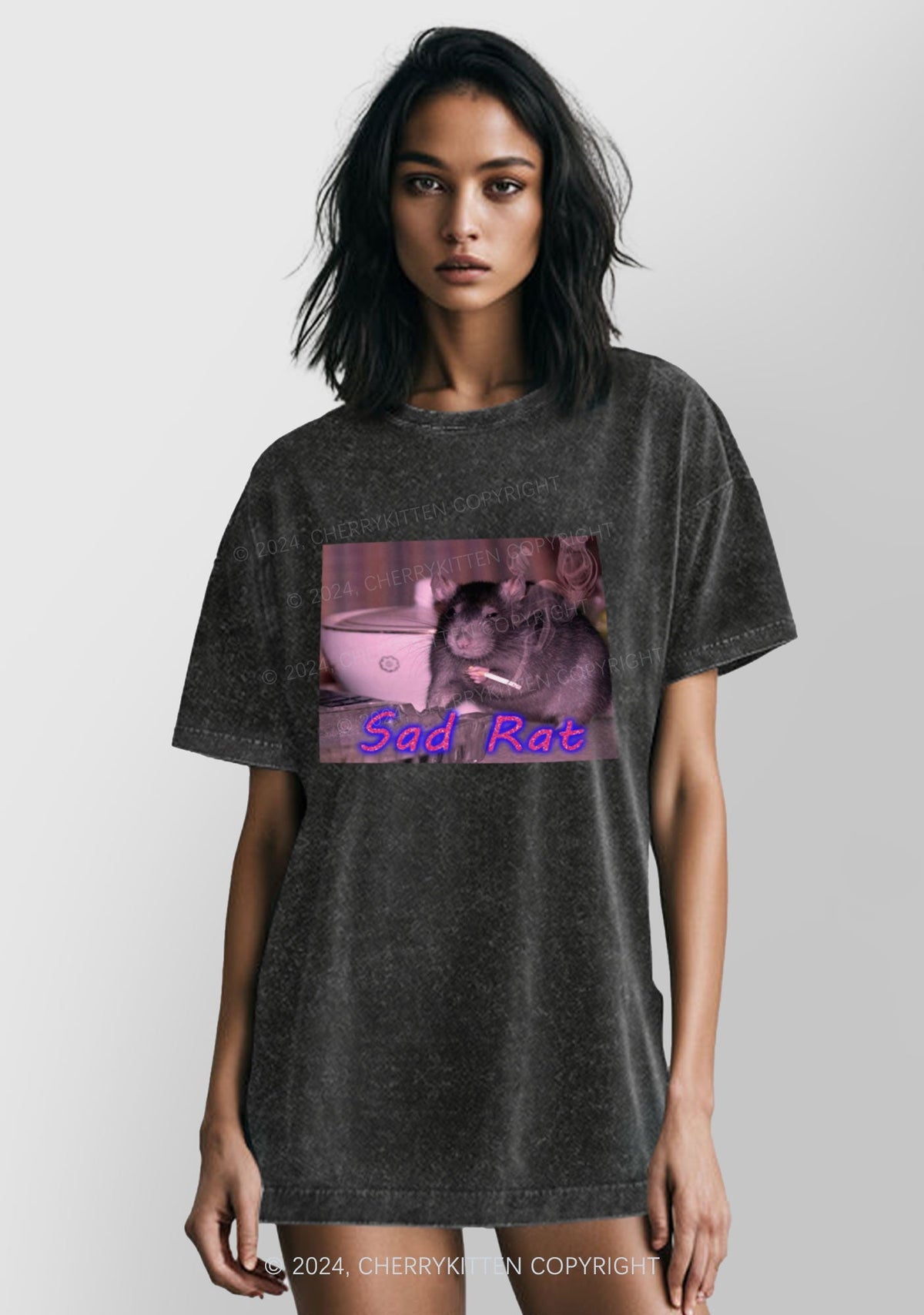 Sad Rat Y2K Washed Tee Cherrykitten