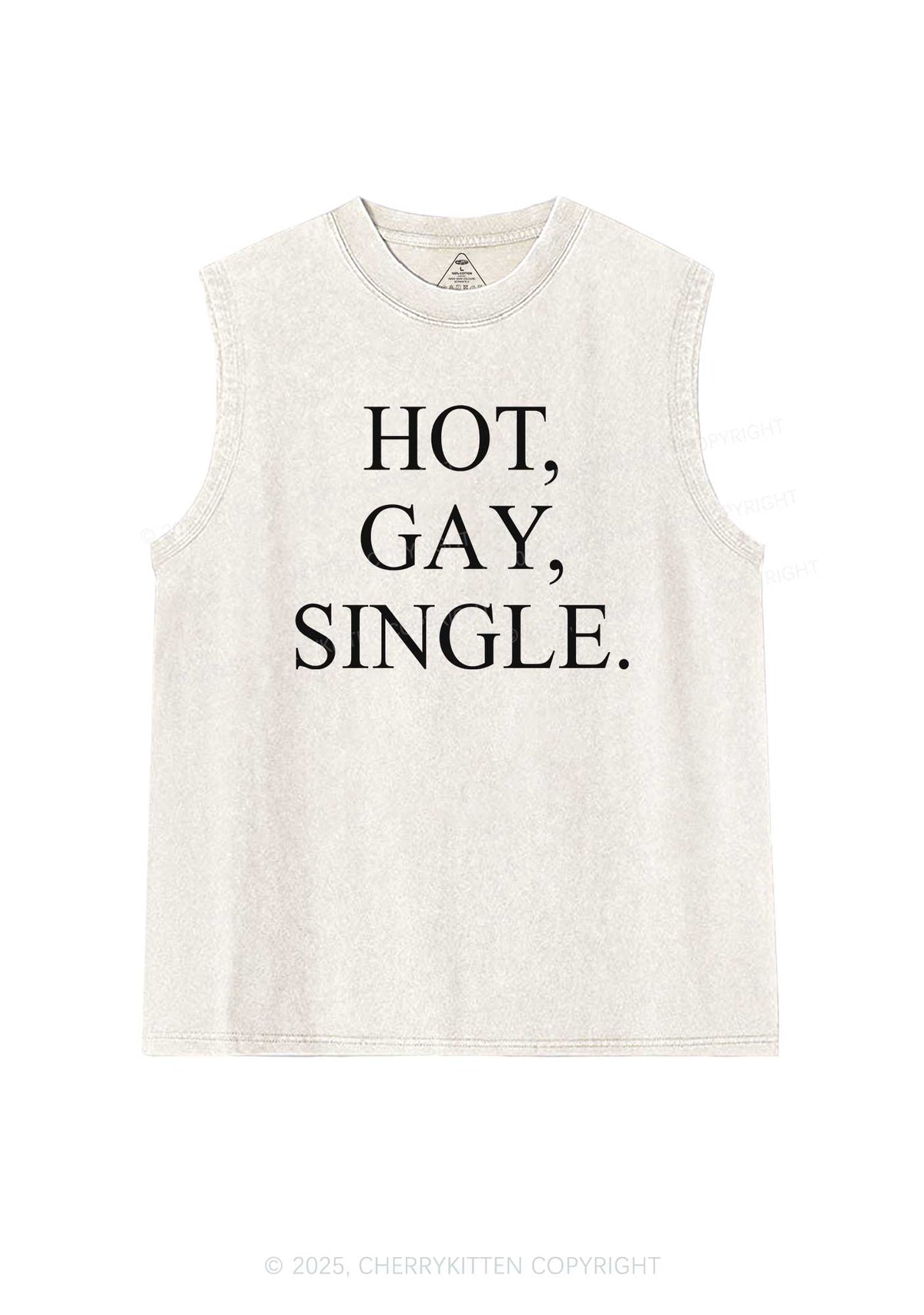 Hot Gay Single Pride Y2K Washed Muscle Tank Cherrykitten