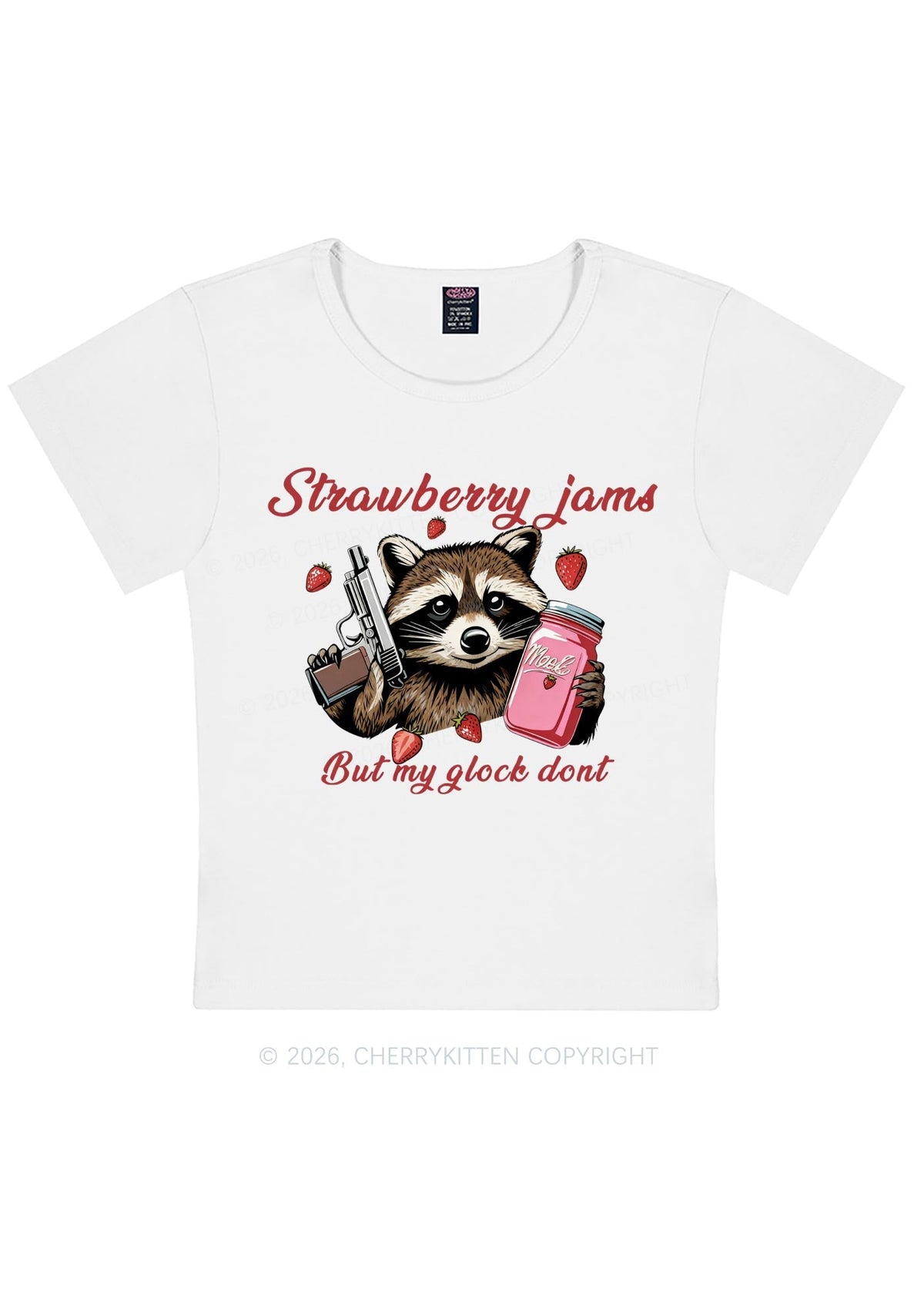 Strawberry Jams Raccoon Y2K Baby Tee Cherrykitten