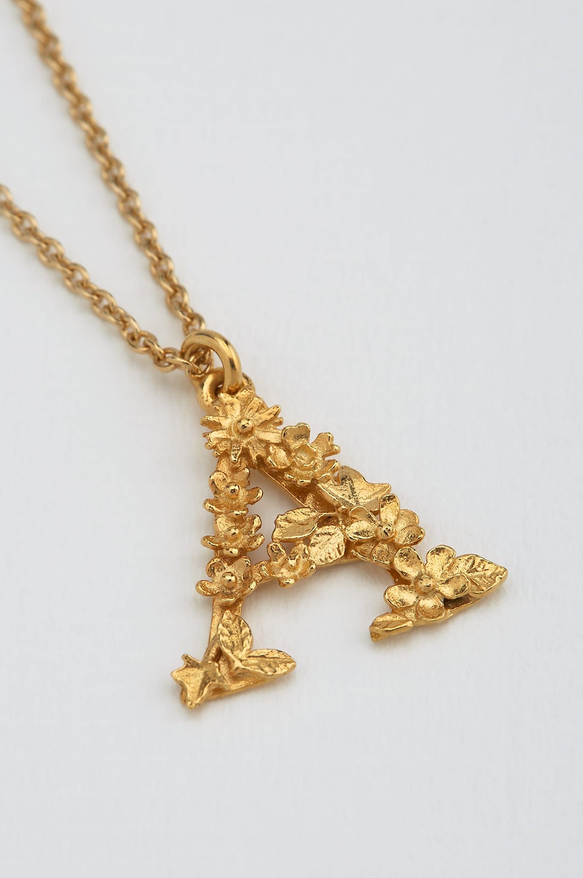 Floral Letter A Necklace Gold Plate