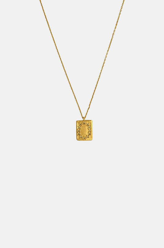 Clear Quartz L.B. Clock Mini Pendant Gold Necklace