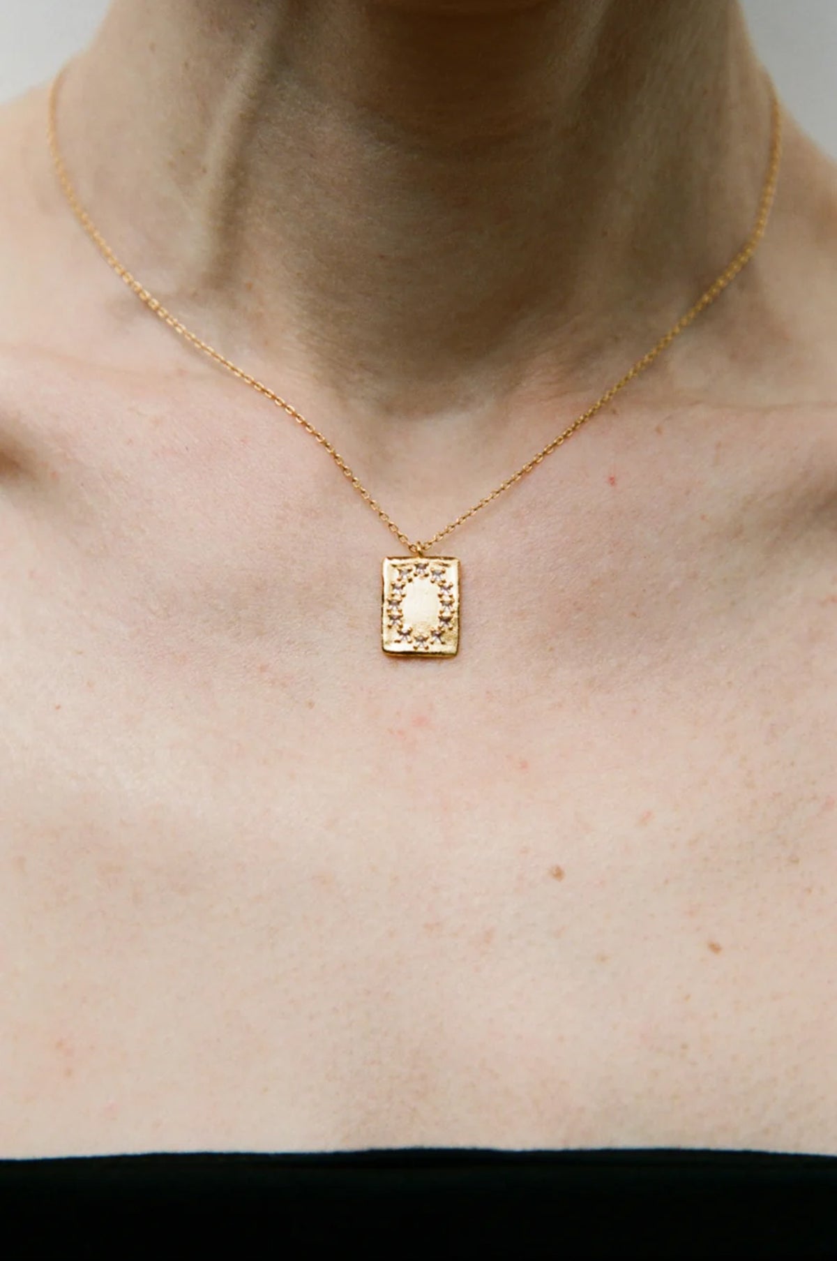 Clear Quartz L.B. Clock Mini Pendant Gold Necklace