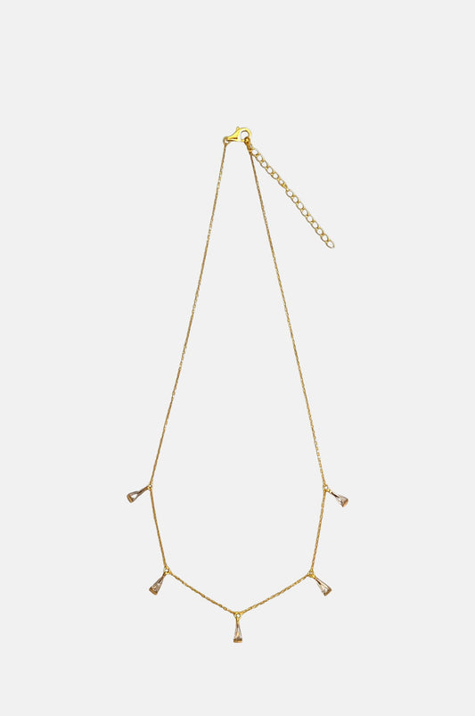 Clear Quartz Quintet Gold Necklace