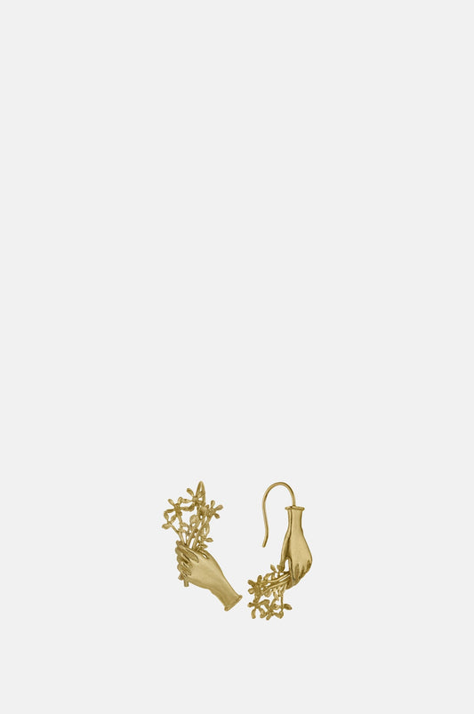 Asymmetric Gift of Flowers Bouquet Drop Earrings Gold