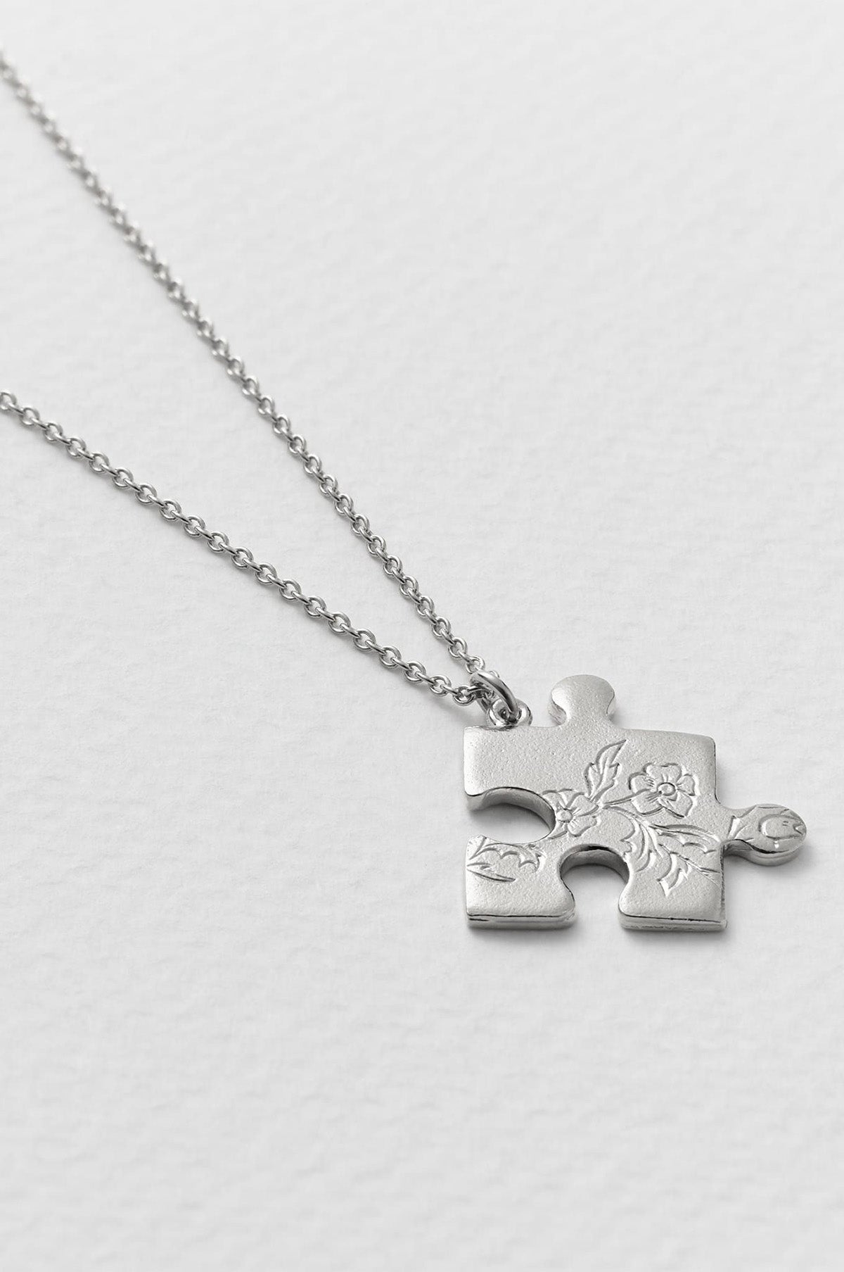 Floral Puzzle Piece Necklace Silver